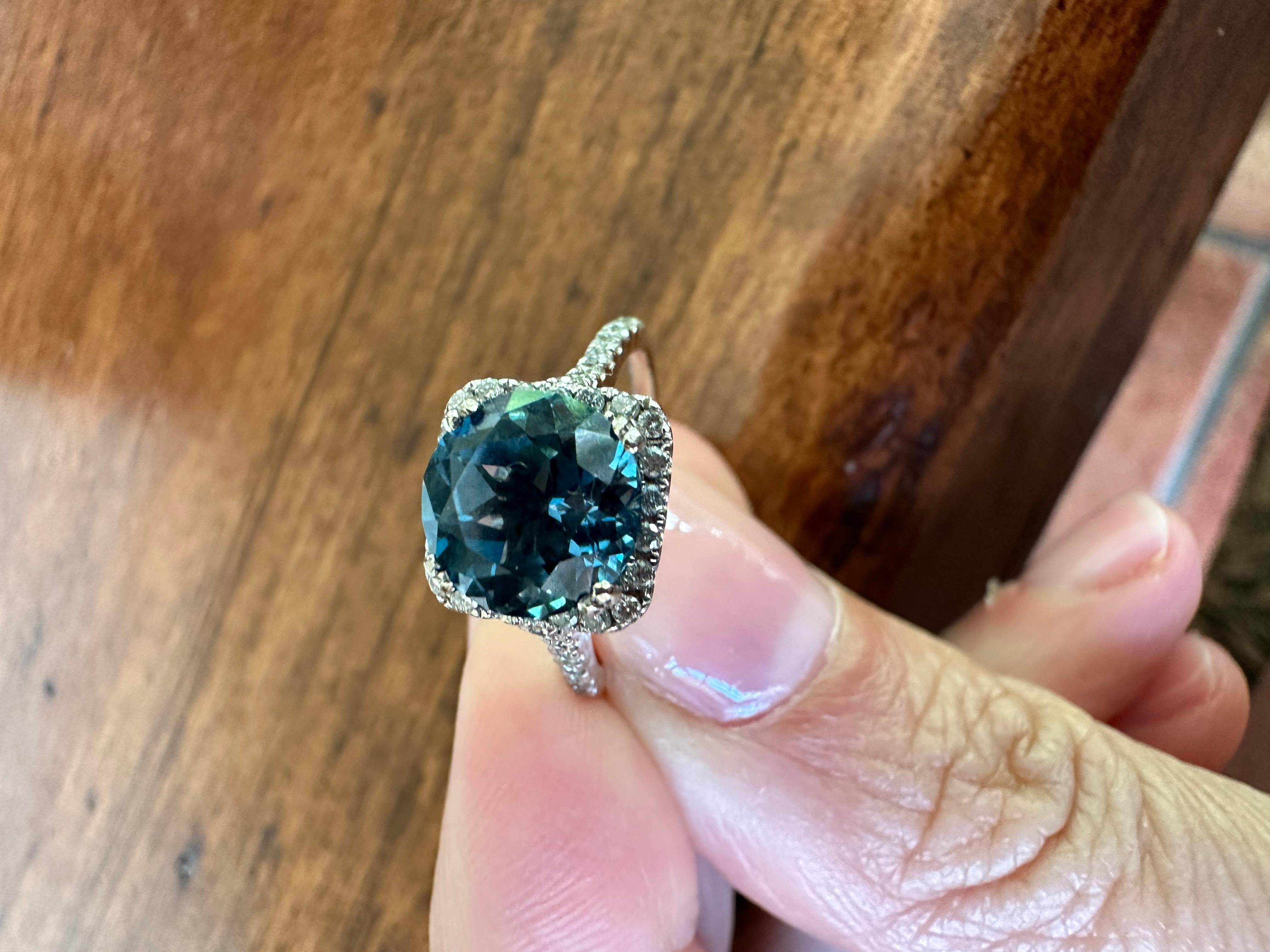 Estate Natural Blue Topaz and Diamond Halo Ring For Sale 11