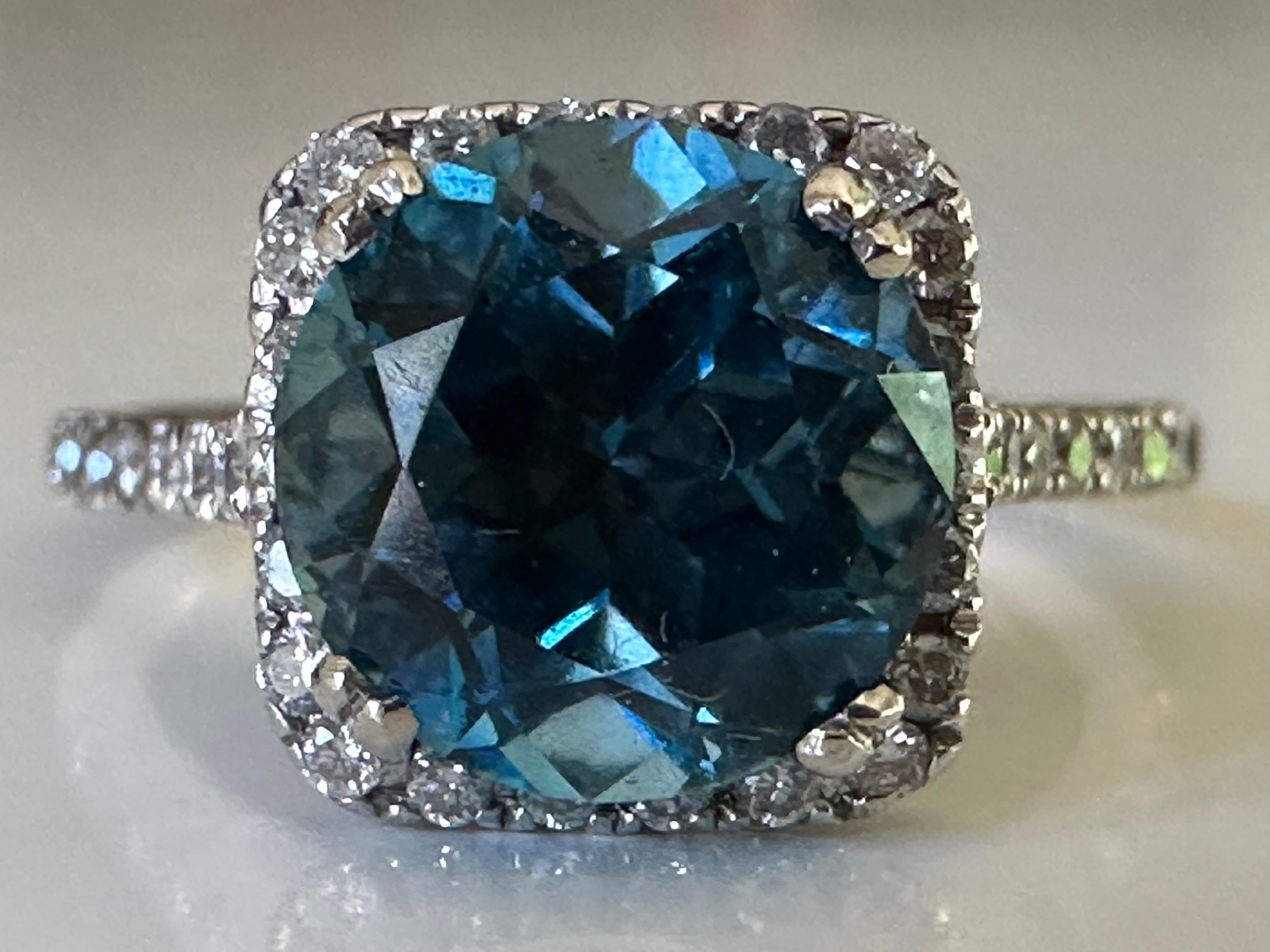 Estate Natural Blue Topaz and Diamond Halo Ring For Sale 12