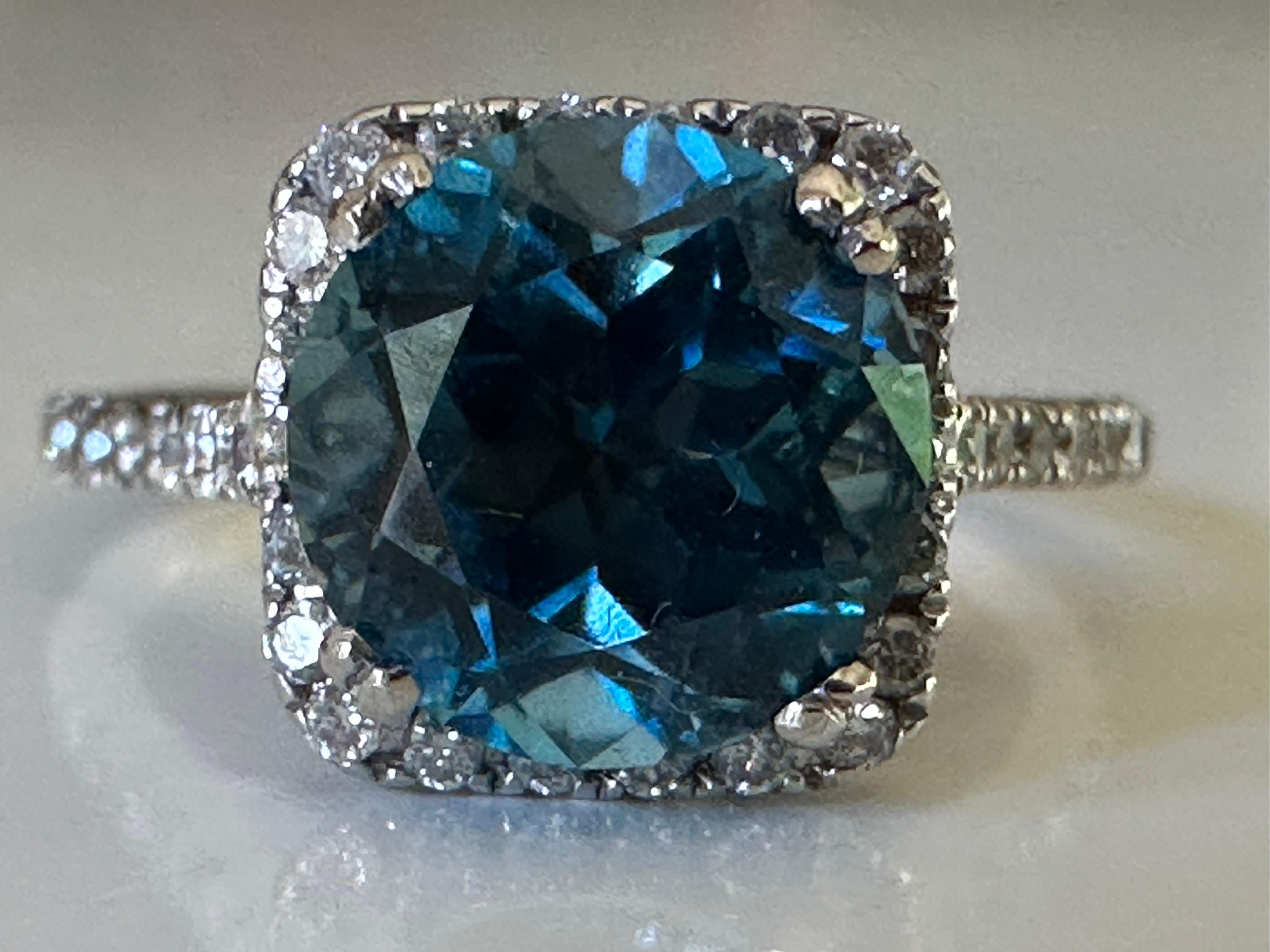 Estate Natural Blue Topaz and Diamond Halo Ring For Sale 13