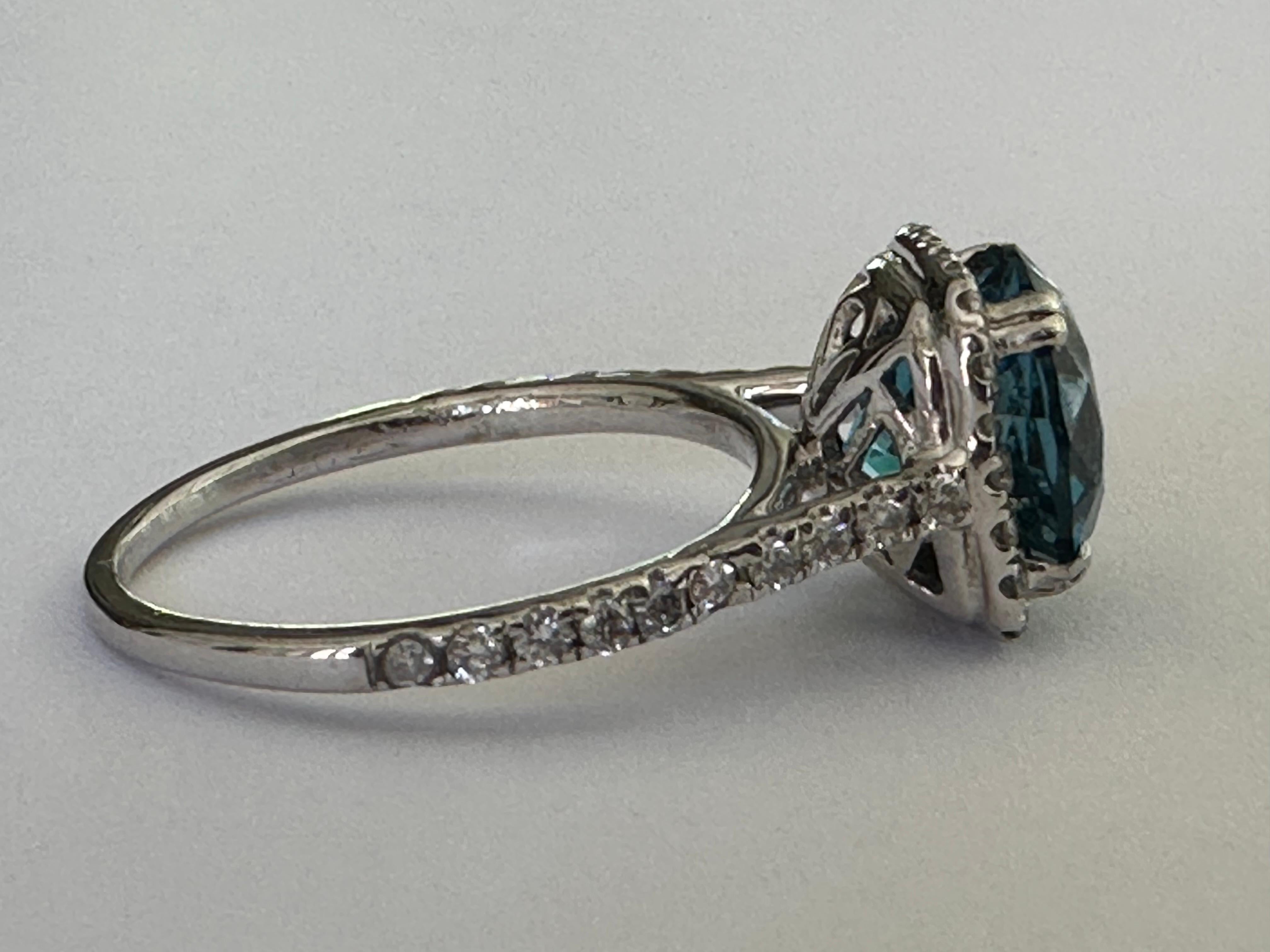 Estate Natural Blue Topaz and Diamond Halo Ring In Excellent Condition For Sale In Denver, CO