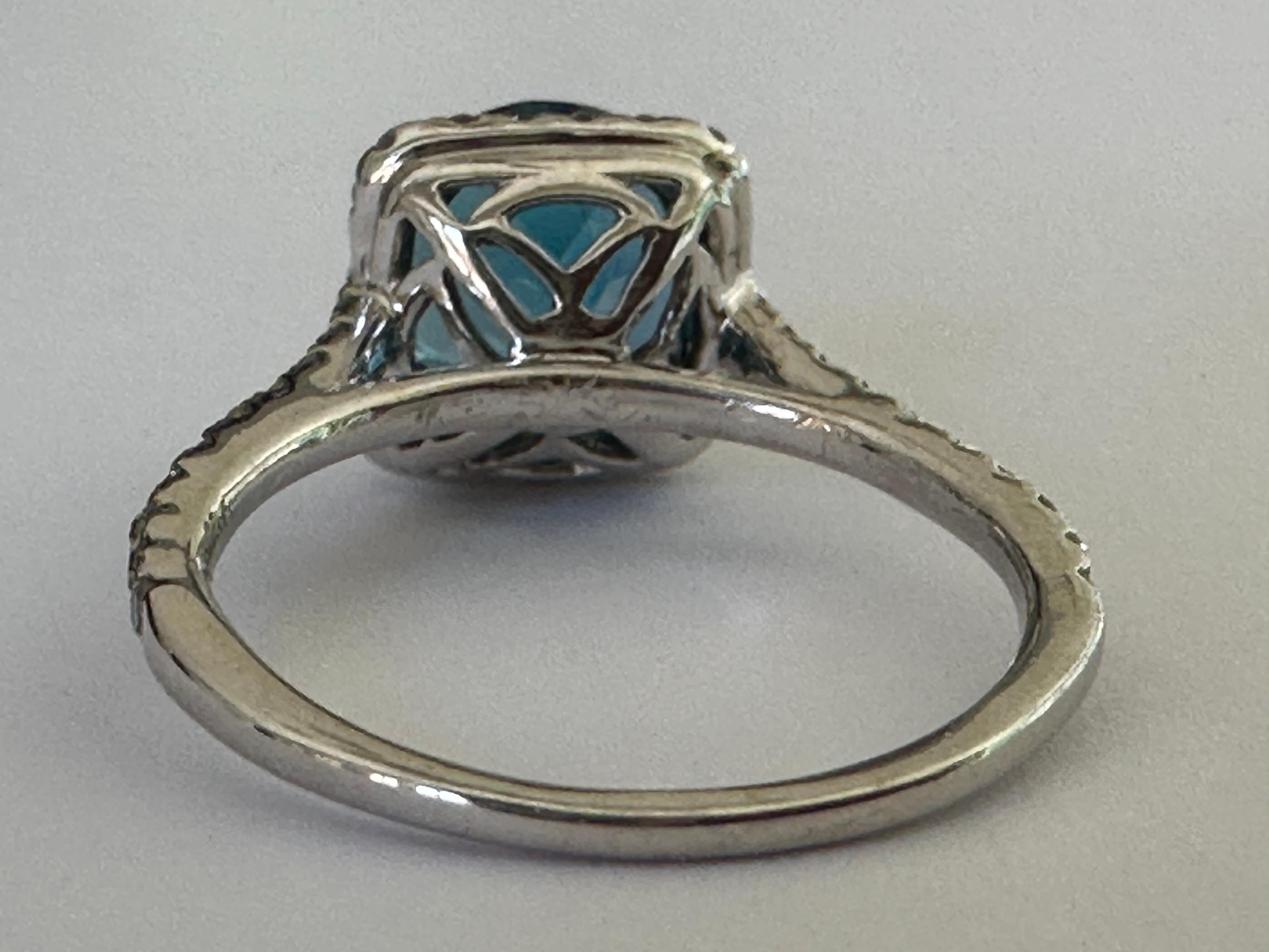 Women's Estate Natural Blue Topaz and Diamond Halo Ring For Sale