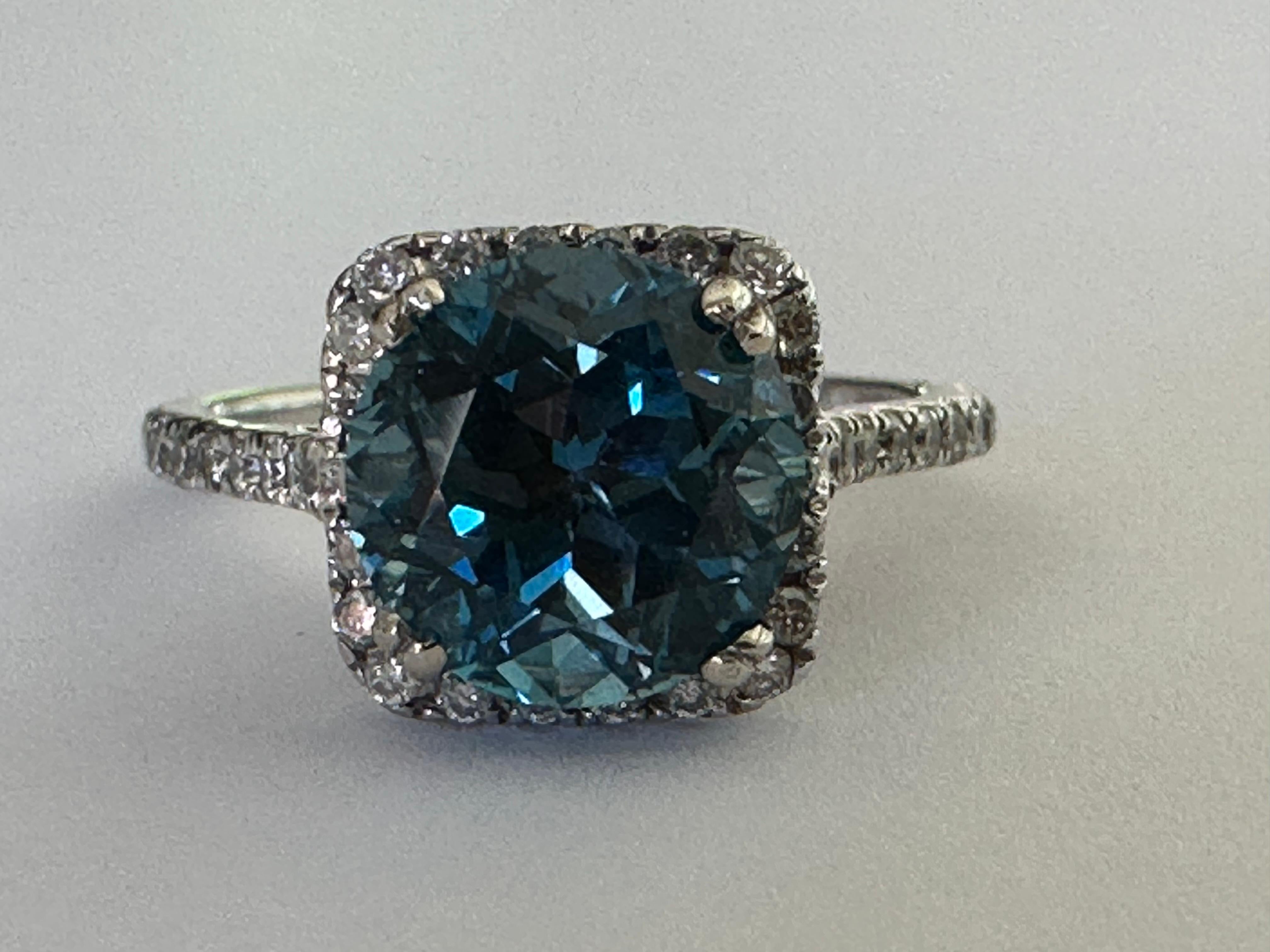 Estate Natural Blue Topaz and Diamond Halo Ring For Sale 1