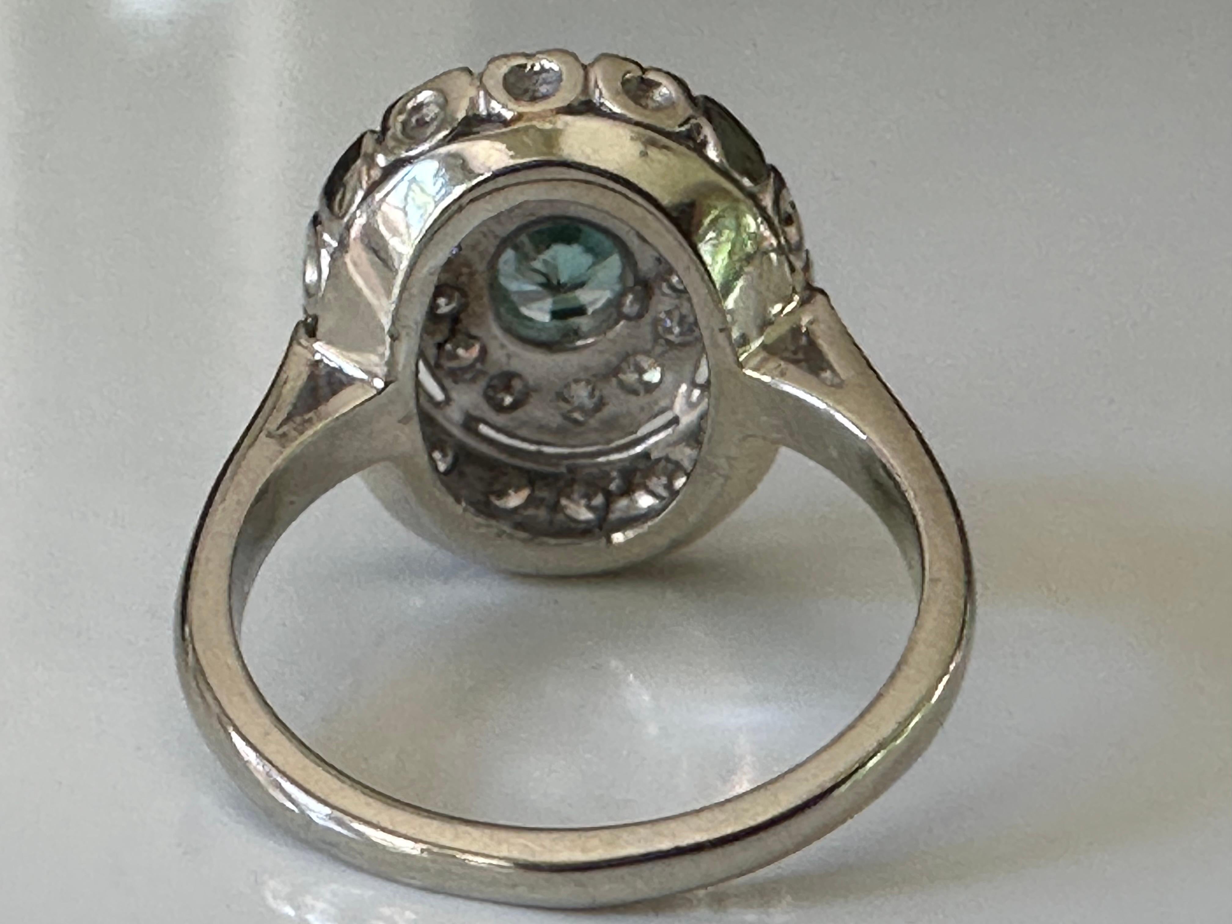 Retro Estate Natural Blue Zircon and Diamond Double Halo Cocktail Ring  For Sale