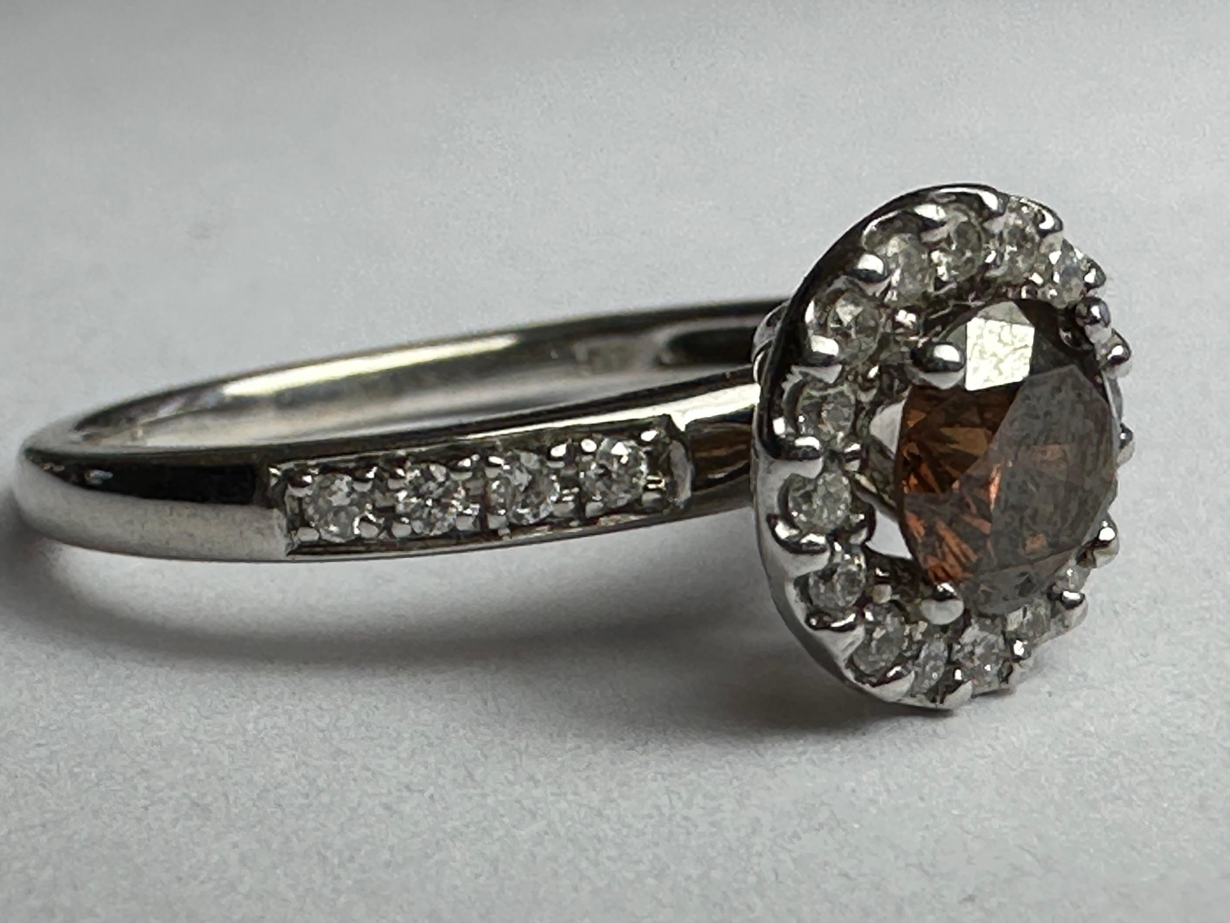Estate Natural Chocolate Diamond Halo Ring  For Sale 1