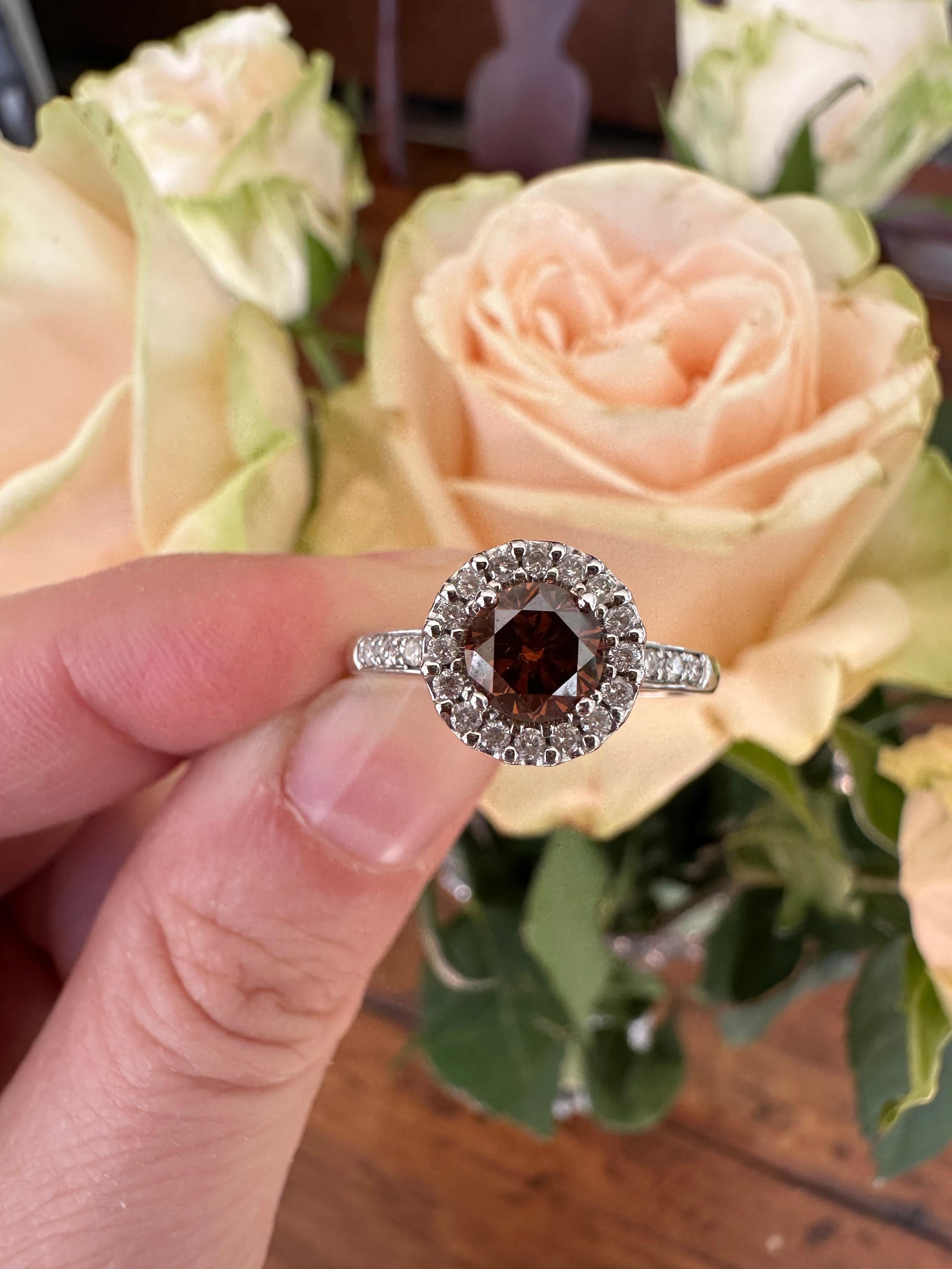 Estate Natural Chocolate Diamond Halo Ring For Sale 2