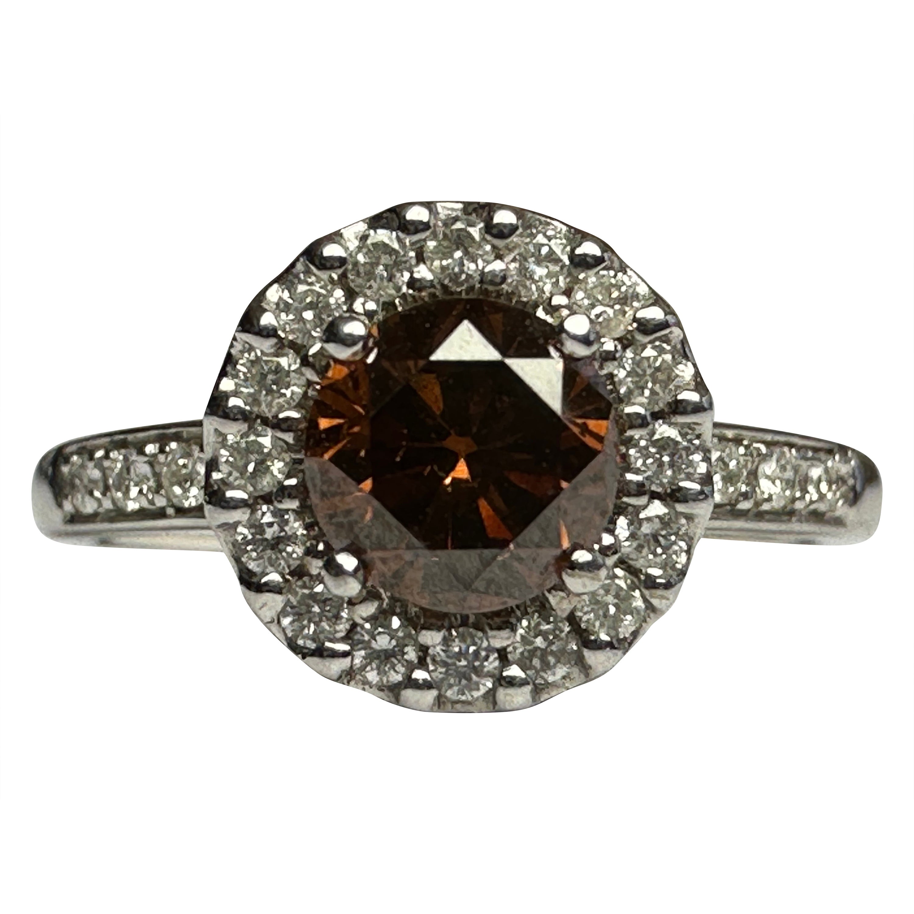 Anello aureolato con diamante al cioccolato naturale di proprietà in vendita