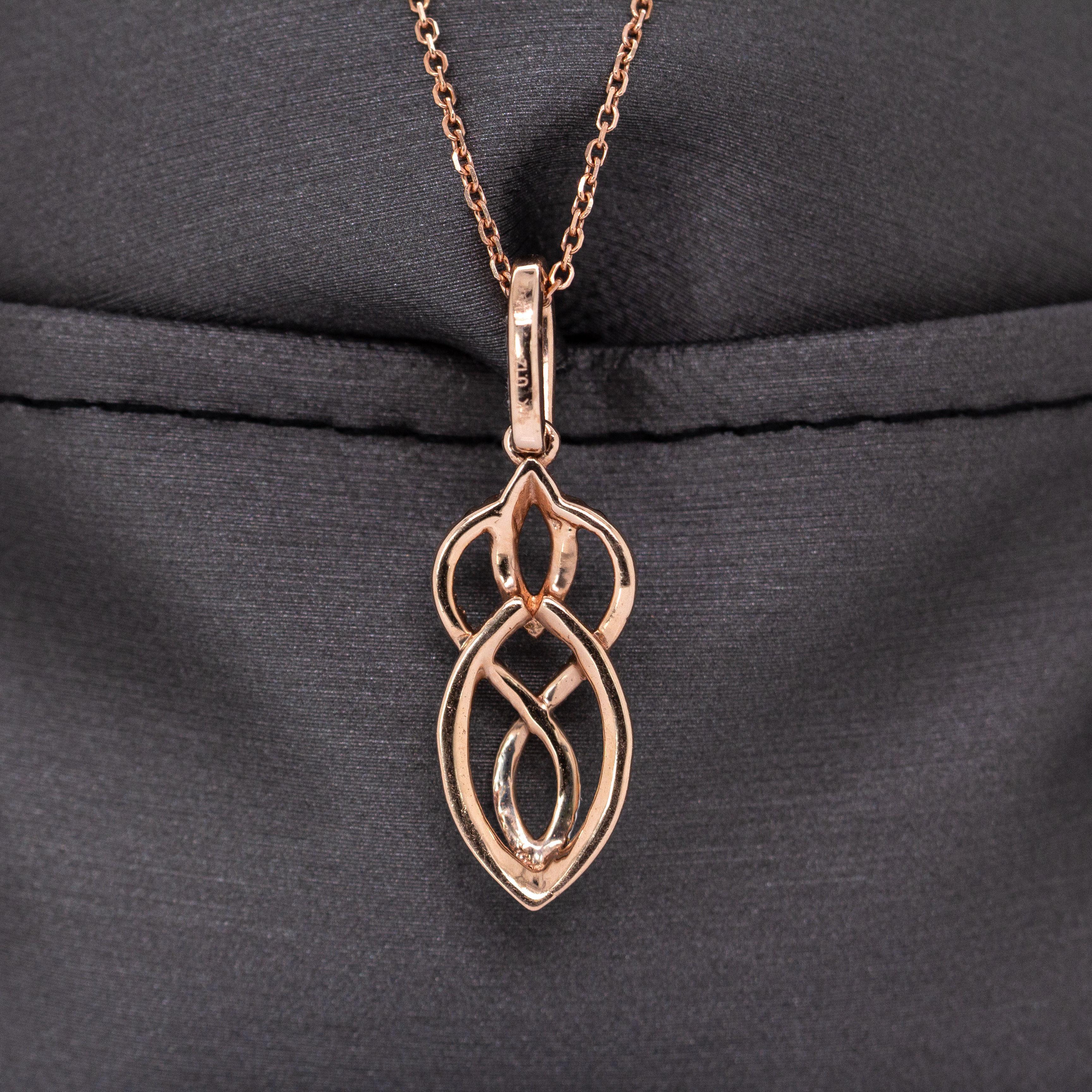 Donna Ciondolo con accenti di diamanti naturali Estate in oro rosa massiccio 14K  26.5x8mm in vendita