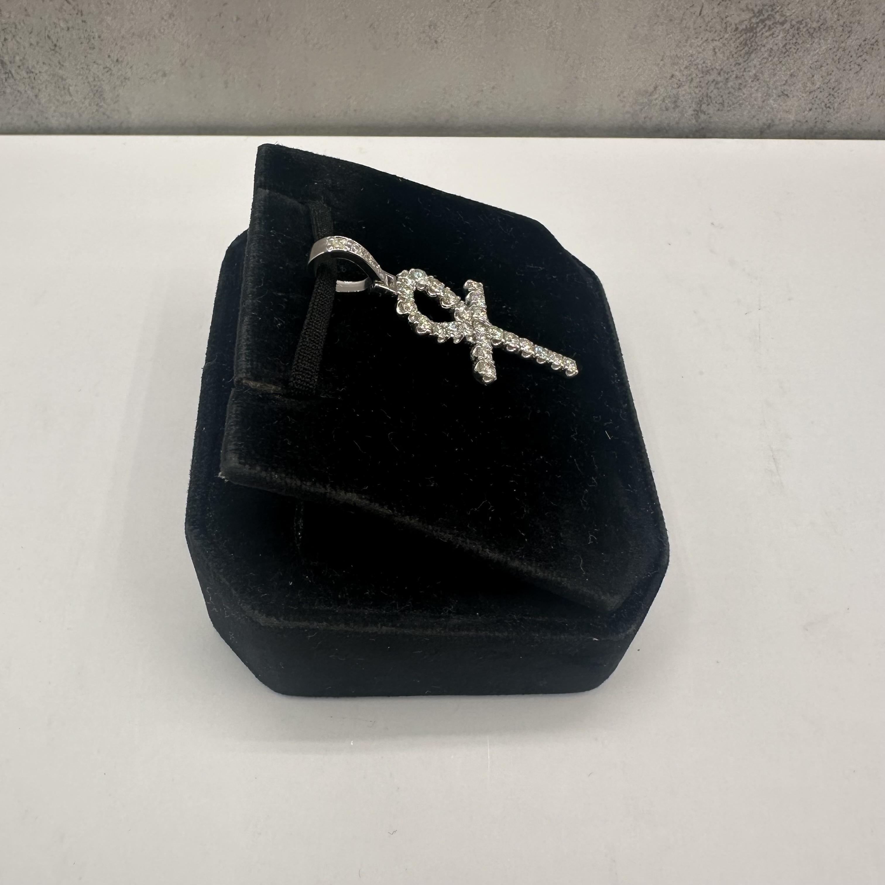 Round Cut Estate Natural Diamond Ankh Cross in 14kt White Gold – Approx. 1.35ctw Diamonds