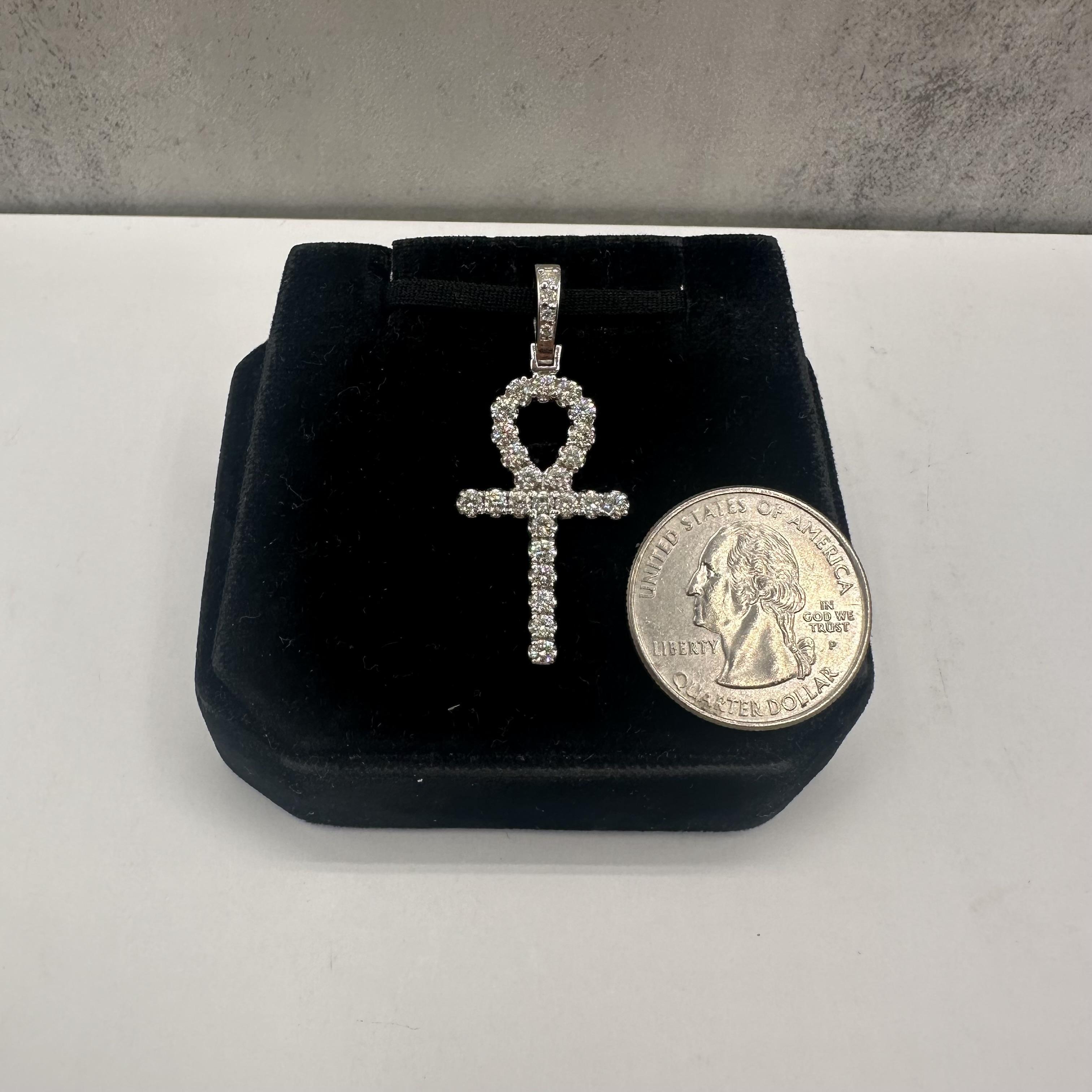 Estate Natural Diamond Ankh Cross in 14kt White Gold – Approx. 1.35ctw Diamonds In Excellent Condition In West Hempstead, NY
