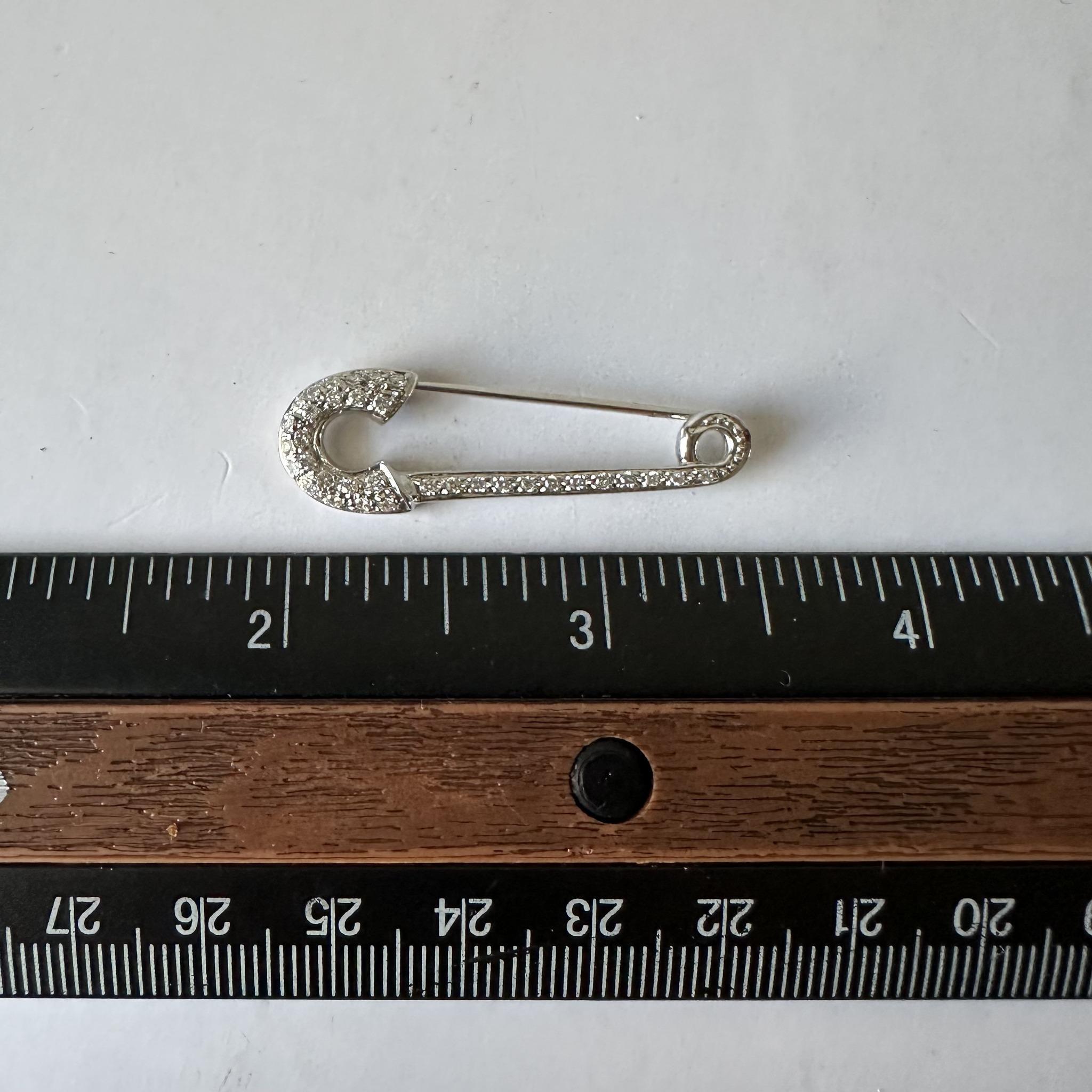Estate Natural Diamond Safety Pin in 14kt White Gold 1