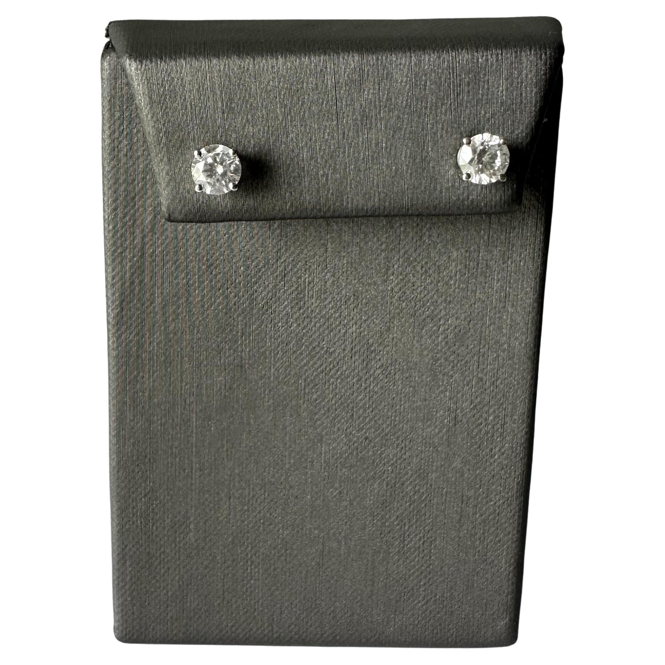 Estate Natural Diamond Stud Earrings in 14kt White Gold - 1.40ctw Diamonds