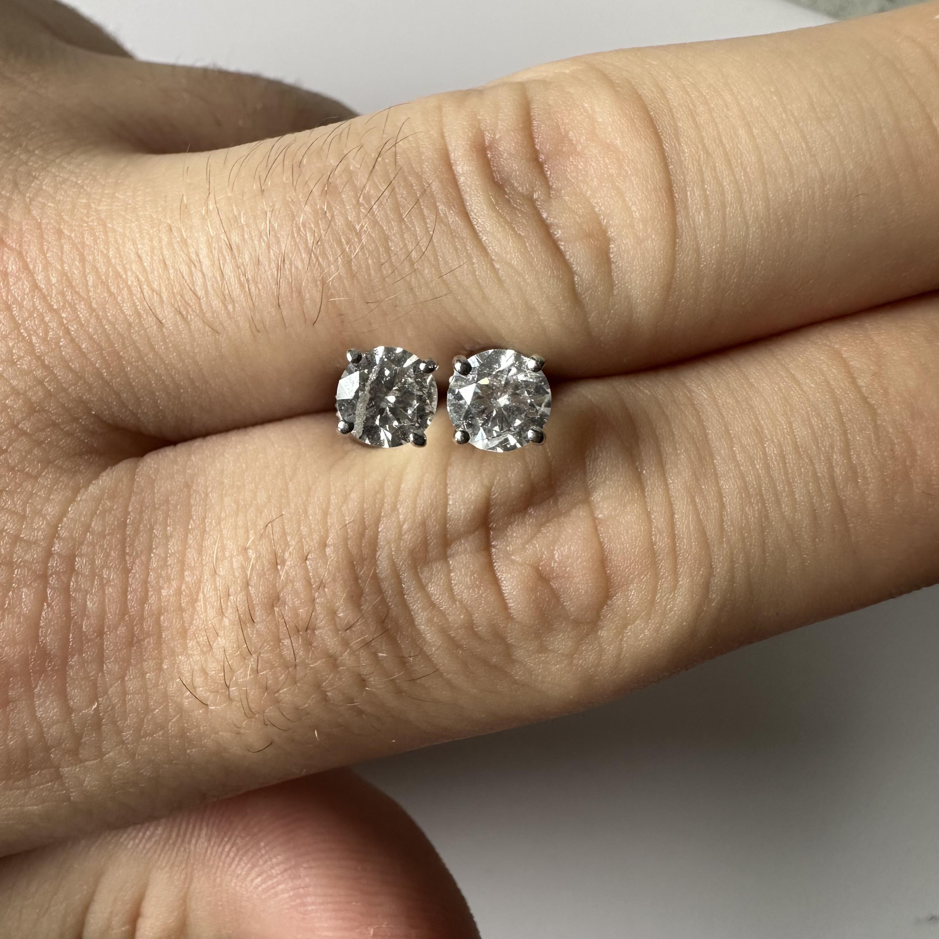 Women's or Men's Estate Natural Diamond Studs in 14kt White Gold - 1.40ctw Diamonds For Sale