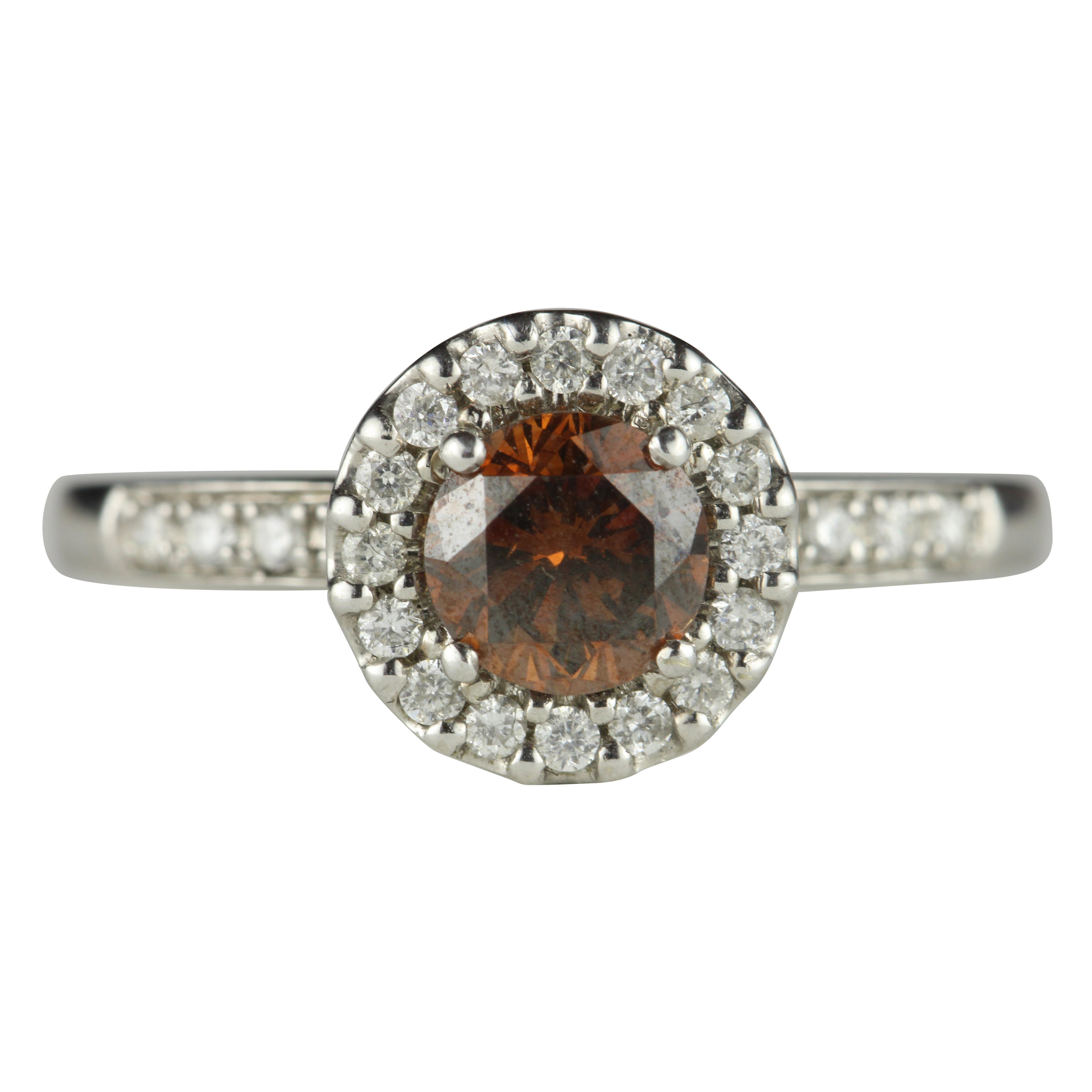 Estate Natural Fancy Brown Diamond Halo Ring For Sale