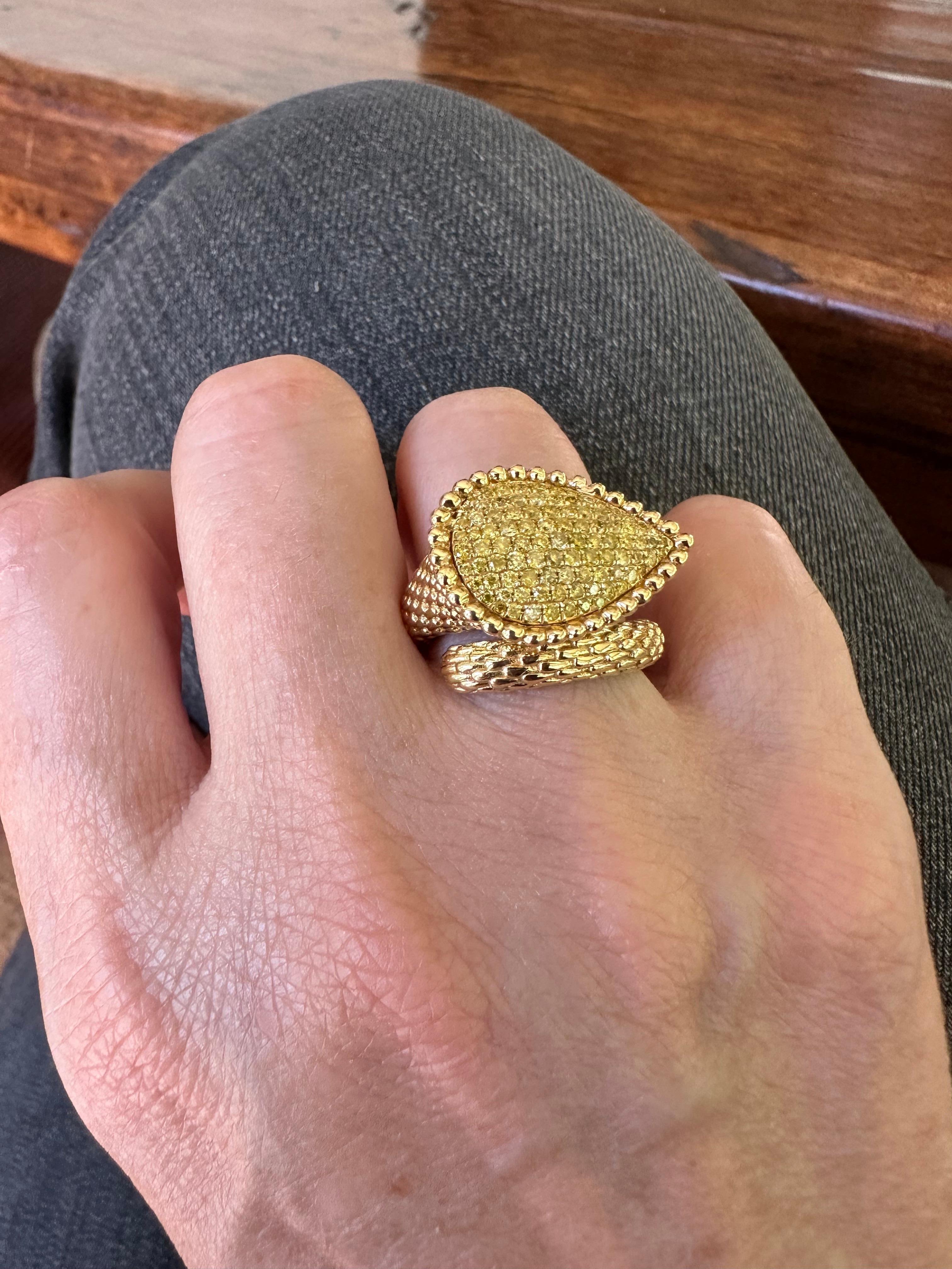 Estate Natural Fancy Yellow Diamond and Yellow Gold Snake Ring  For Sale 7