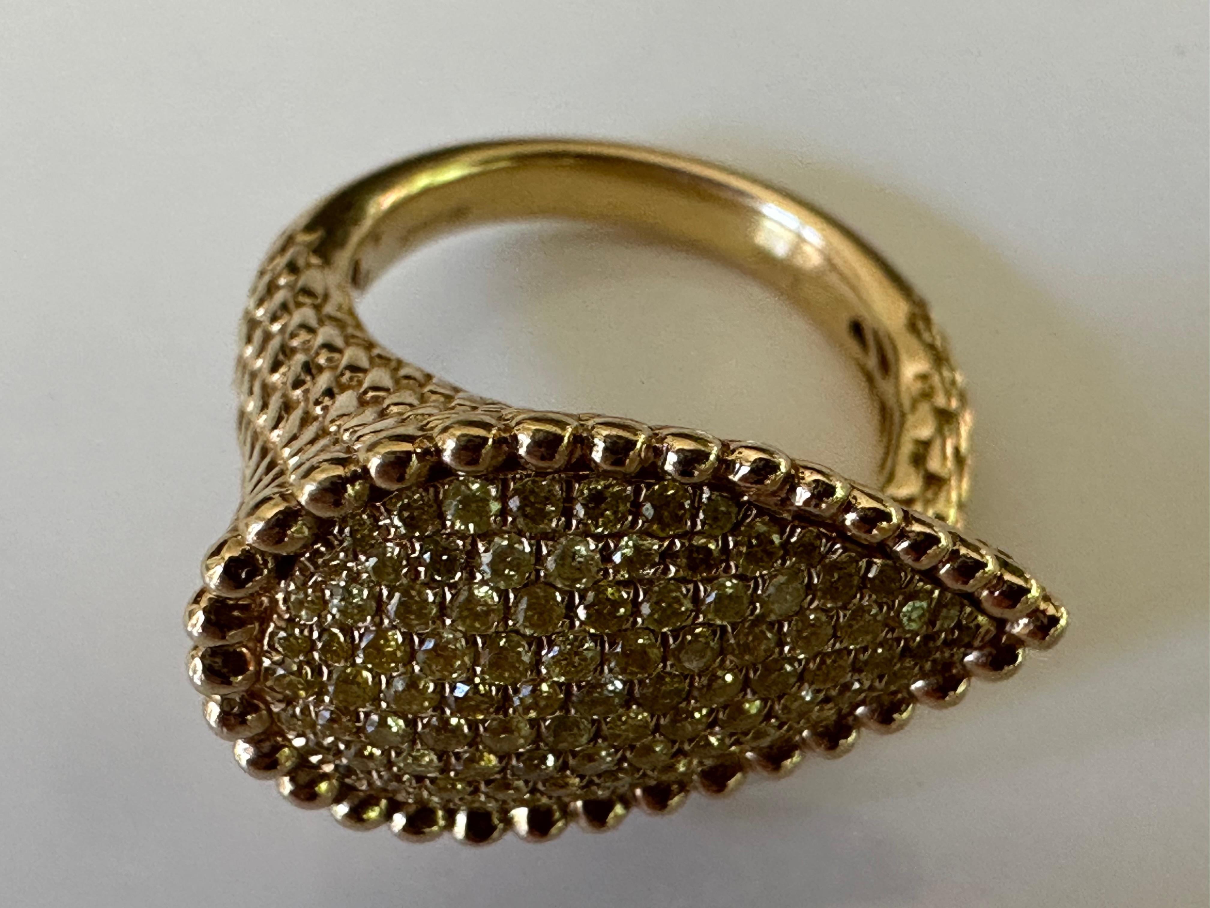 Estate Natural Fancy Yellow Diamond and Yellow Gold Snake Ring  For Sale 2