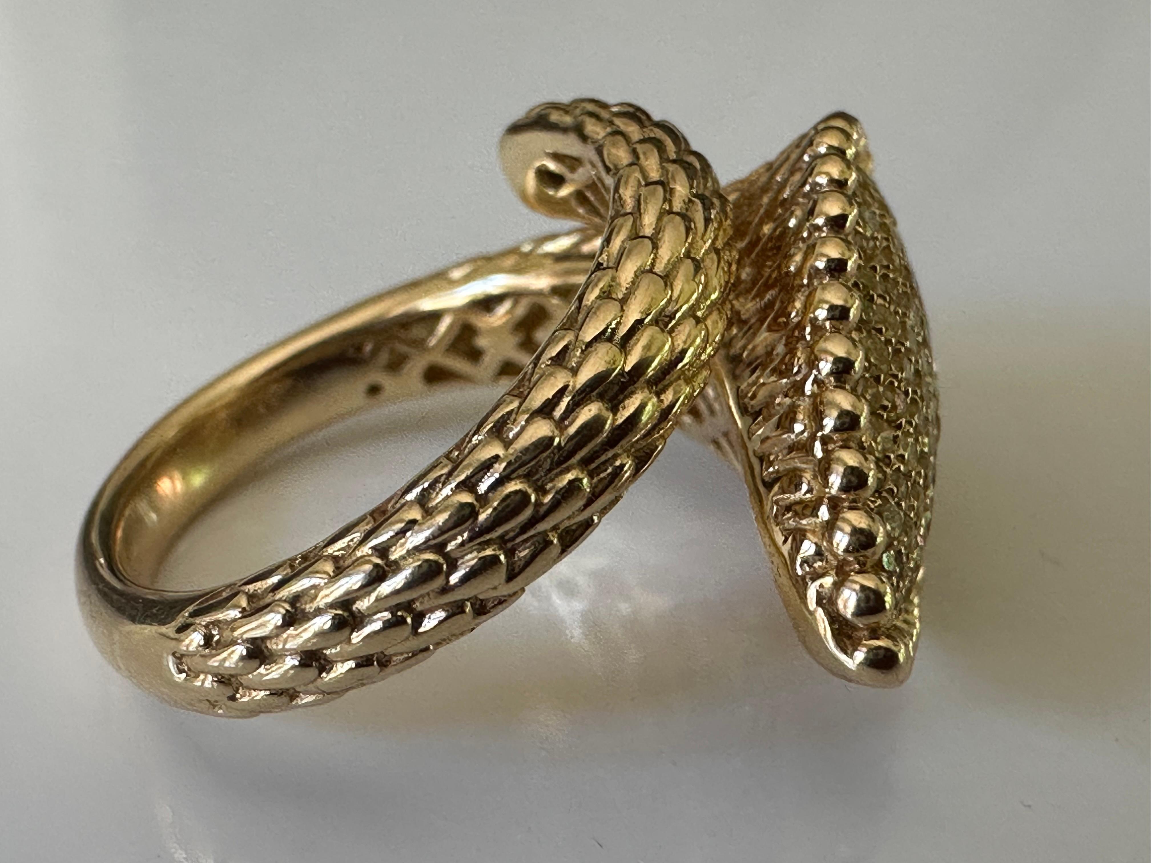 Estate Natural Fancy Yellow Diamond and Yellow Gold Snake Ring  For Sale 4