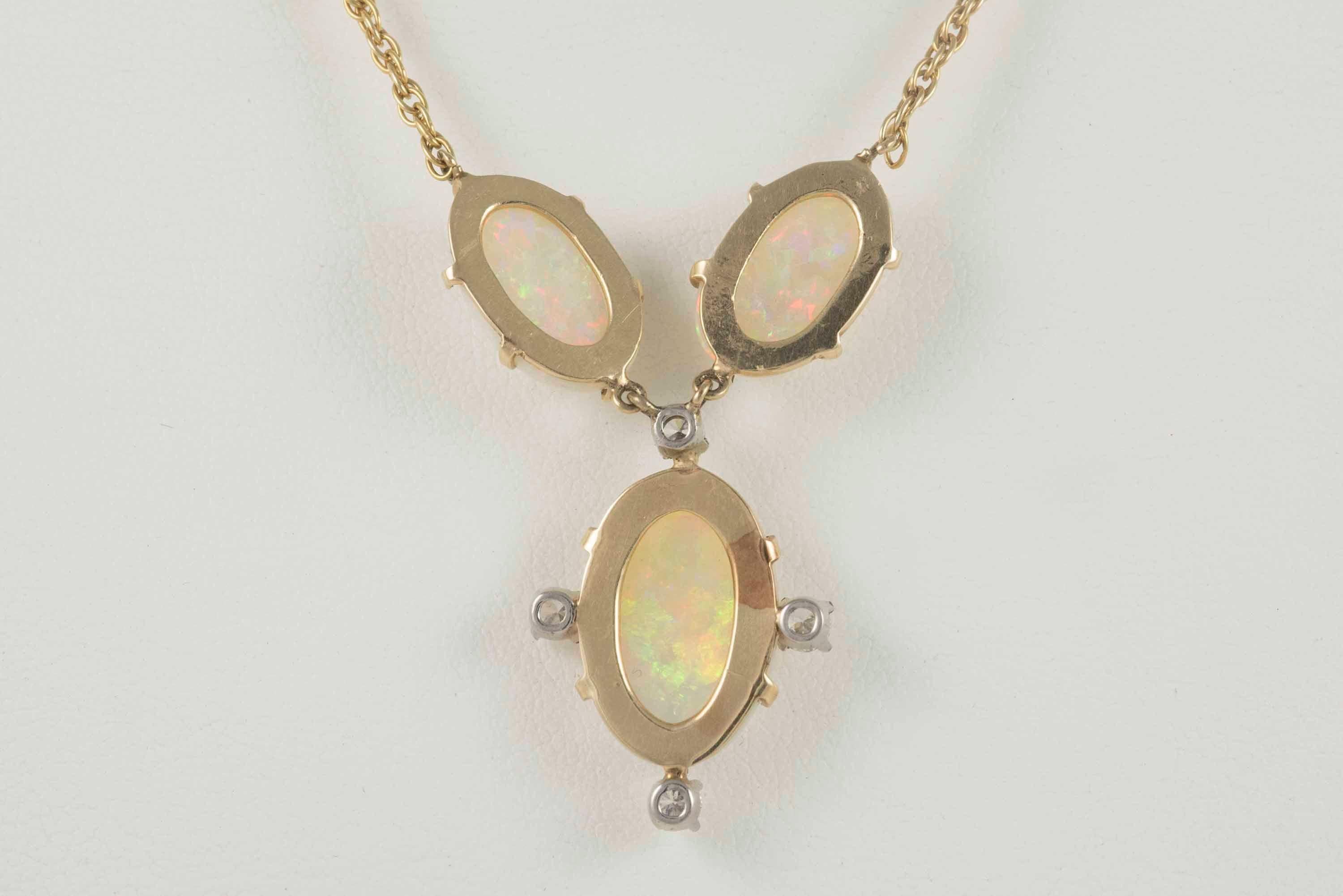 Contemporary Estate Natural Fine Australian Opal and Diamond Pendant Necklace For Sale