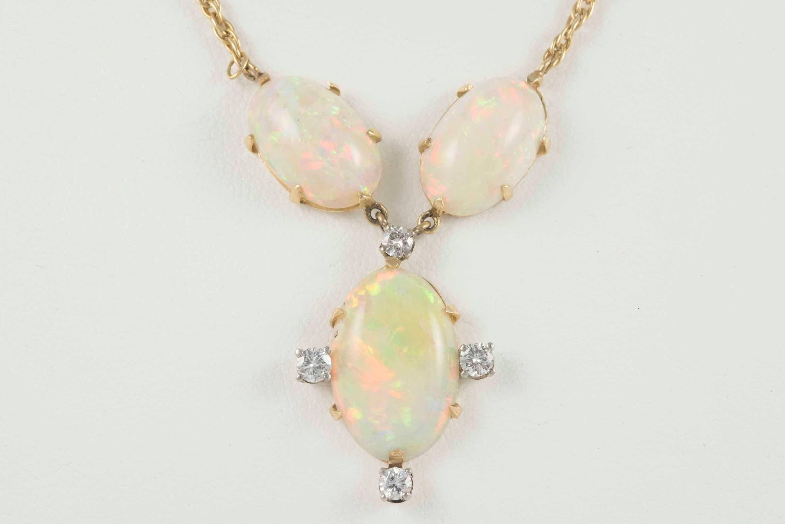 Oval Cut Estate Natural Fine Australian Opal and Diamond Pendant Necklace For Sale