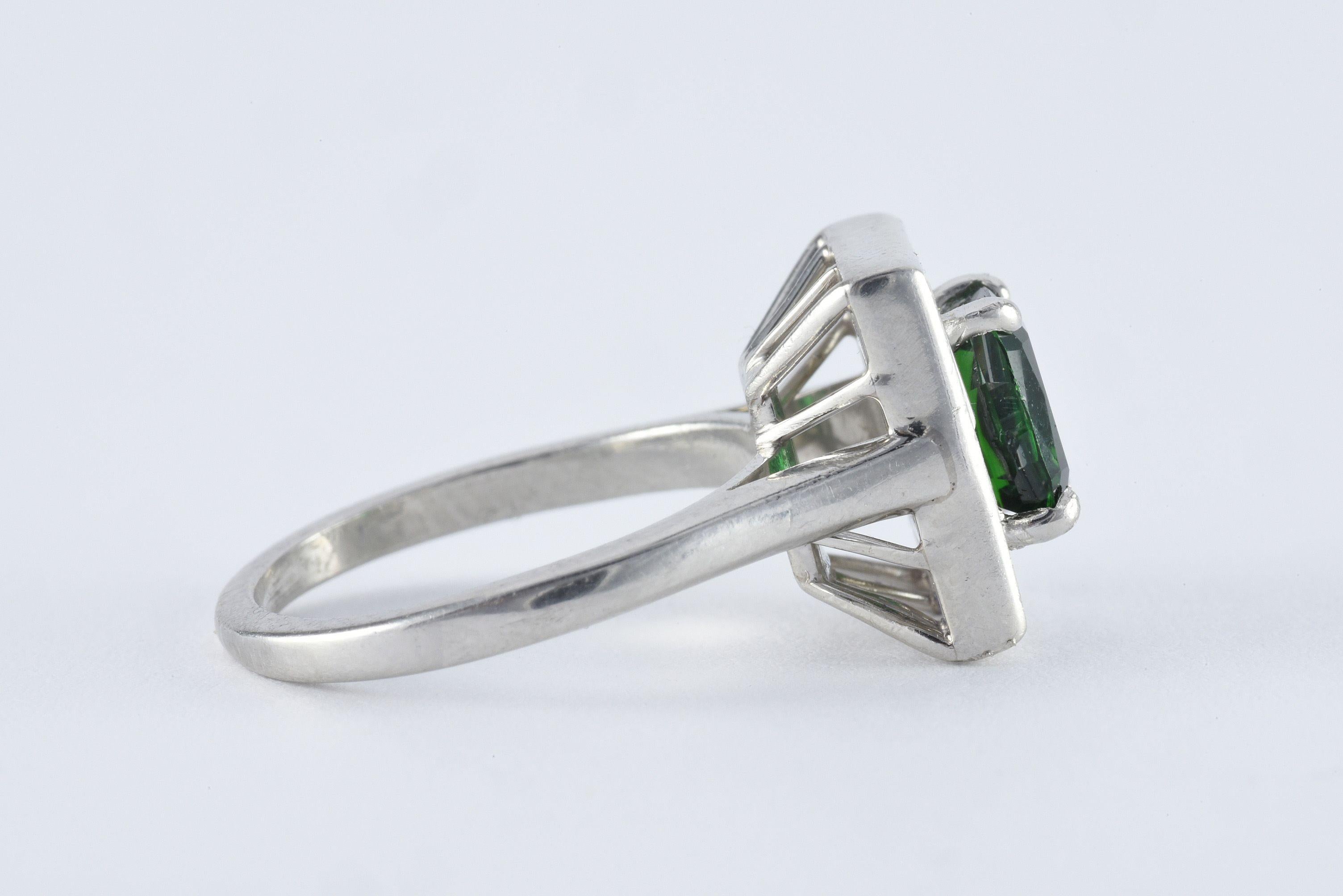 Cushion Cut Estate Natural Green Chrome Tourmaline and Diamond Cocktail Ring For Sale