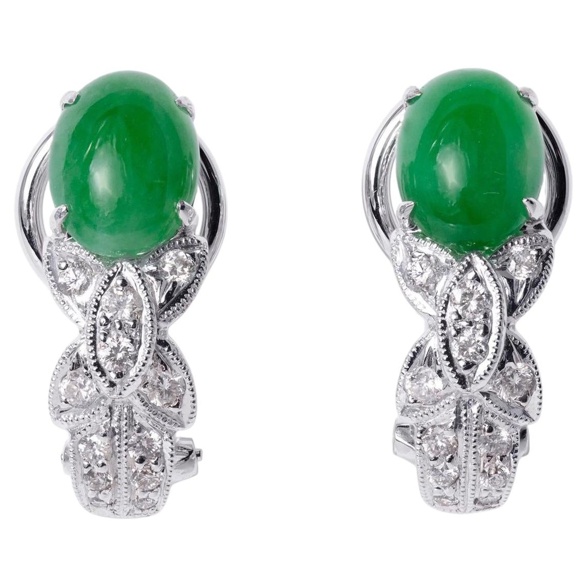 18k White Gold Imperial Jade Type A & Diamond Earrings, 3.68ct