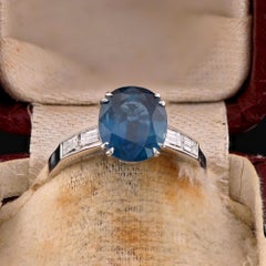 Estate Natural No Heat 3.31 Ct Blue Sapphire Diamond Engagement Solitaire Ring