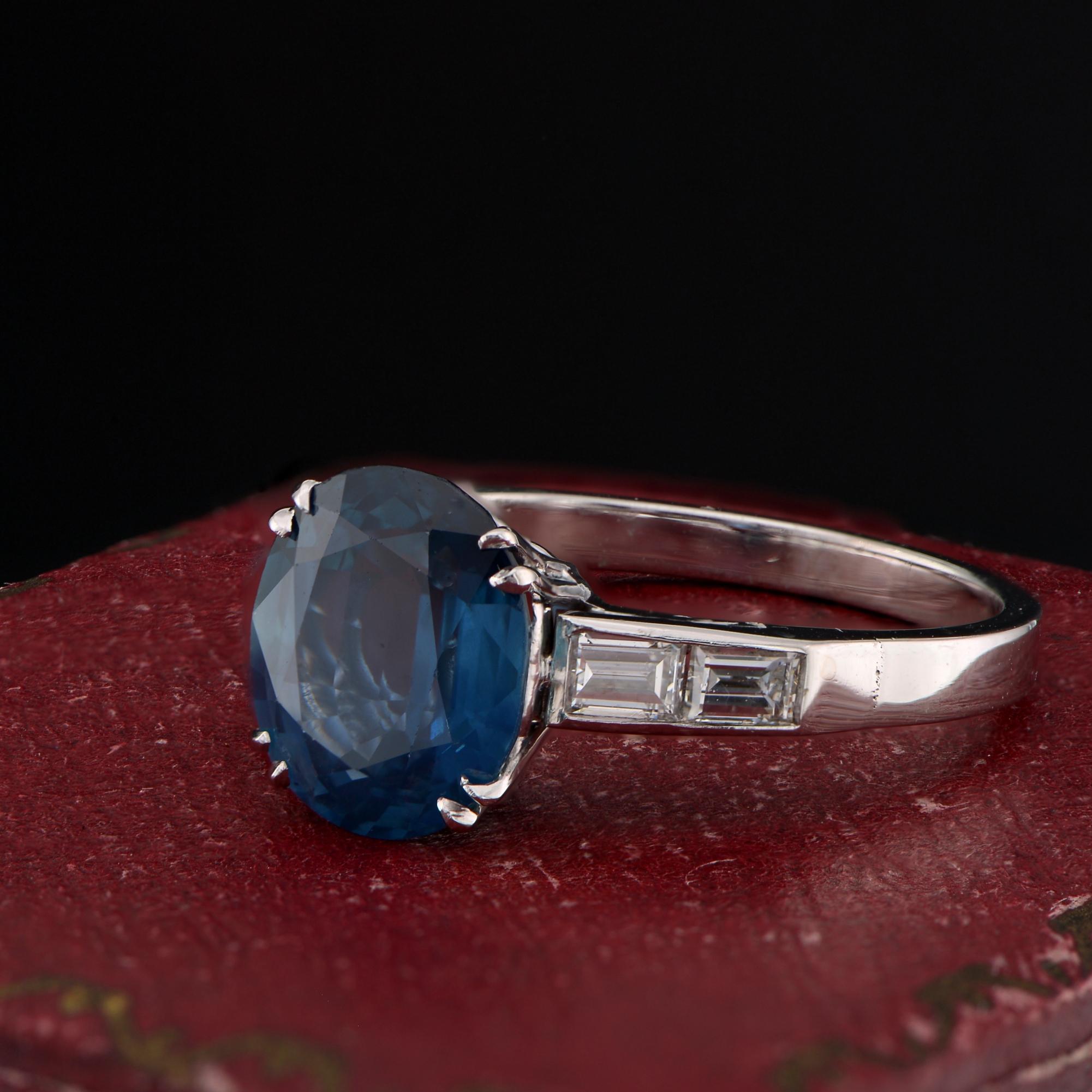 Estate Natural No Heat 3.31 Ct Blue Sapphire Diamond Engagement Solitaire Ring For Sale 1