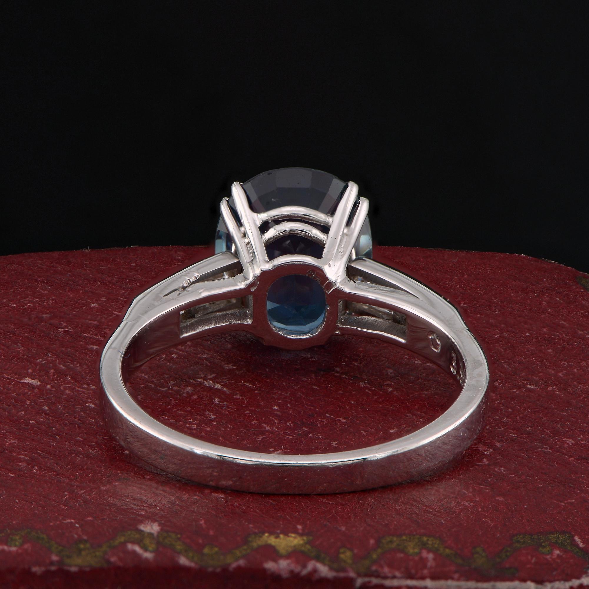Estate Natural No Heat 3.31 Ct Blue Sapphire Diamond Engagement Solitaire Ring For Sale 3