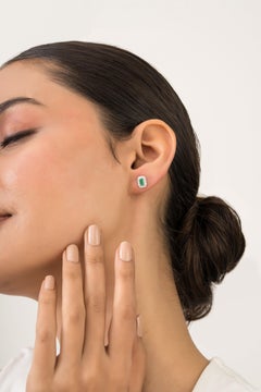 Estate Natural Octagon Emerald & Diamond Halo Stud Earrings in 14K White Gold