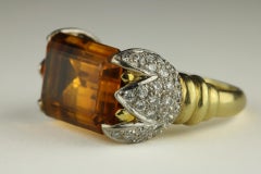 Estate Natural Orange Citrine and Diamond Cocktail Ring