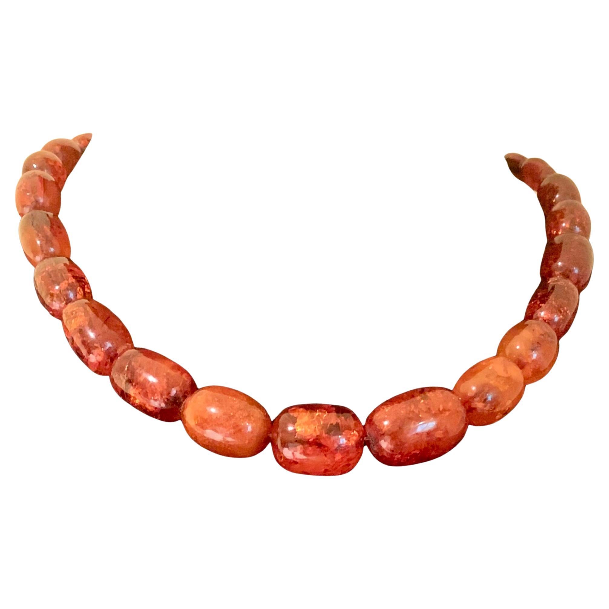 Estate Natural Oval 26mm to 12mm Graduated Honey Amber Collar de Oro Amarillo de 14K en venta
