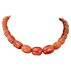 Estate Natural Oval 26mm to 12mm Graduated Honey Amber Collar de Oro Amarillo de 14K