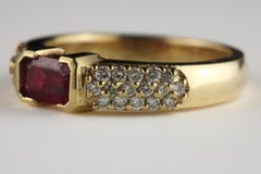 Estate Natural Ruby and Pave Diamond East-West Ring