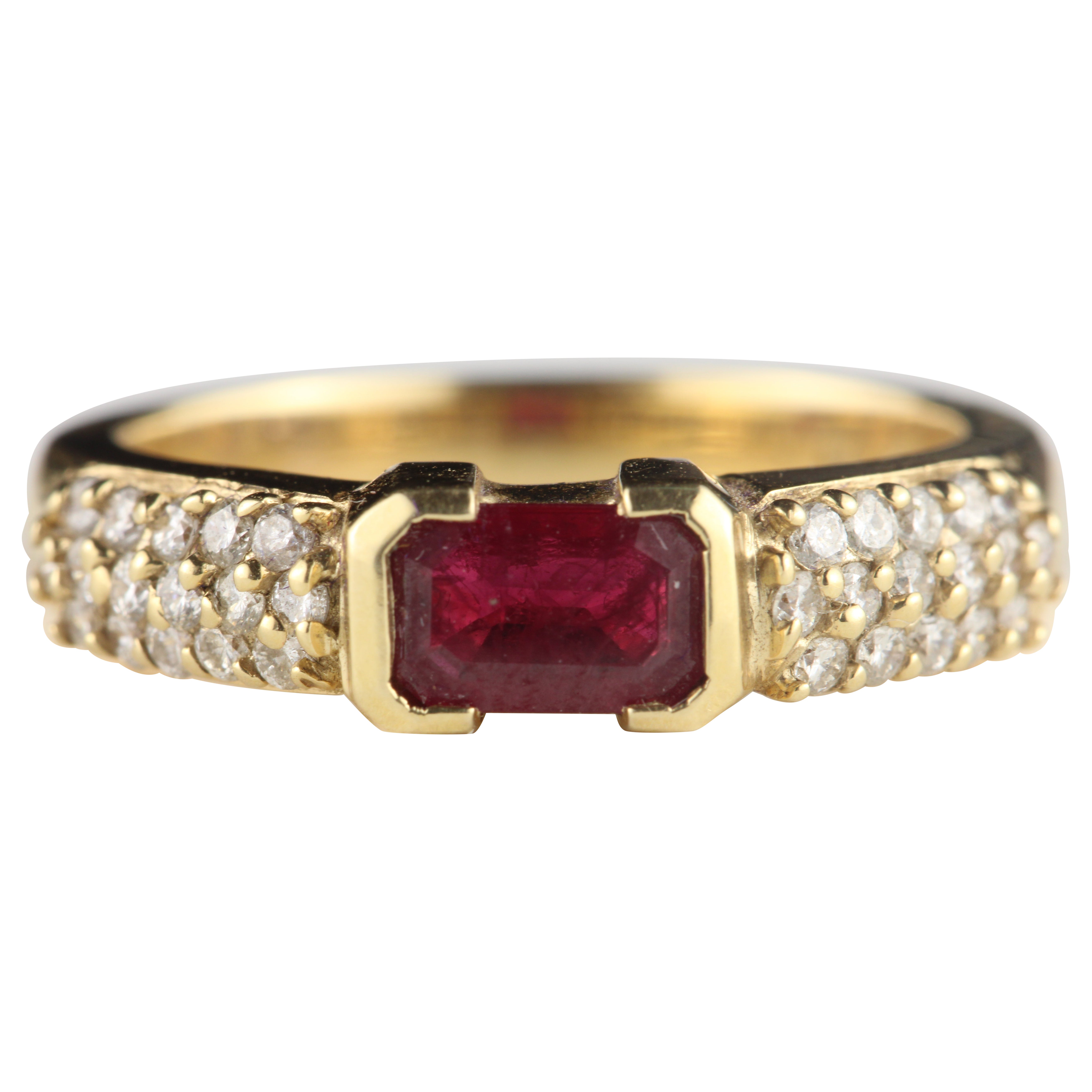 Estate Ruby and Pave Diamond East-West Ring