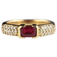 Estate Natural Ruby and Pave Diamond East-West Ring