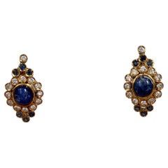 Nachlass Natürlicher Saphir & Diamant Clip-On-Ohrringe - 18k Gelbgold