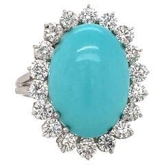 Estate Natural Turquoise Diamond Gold Cluster Ring