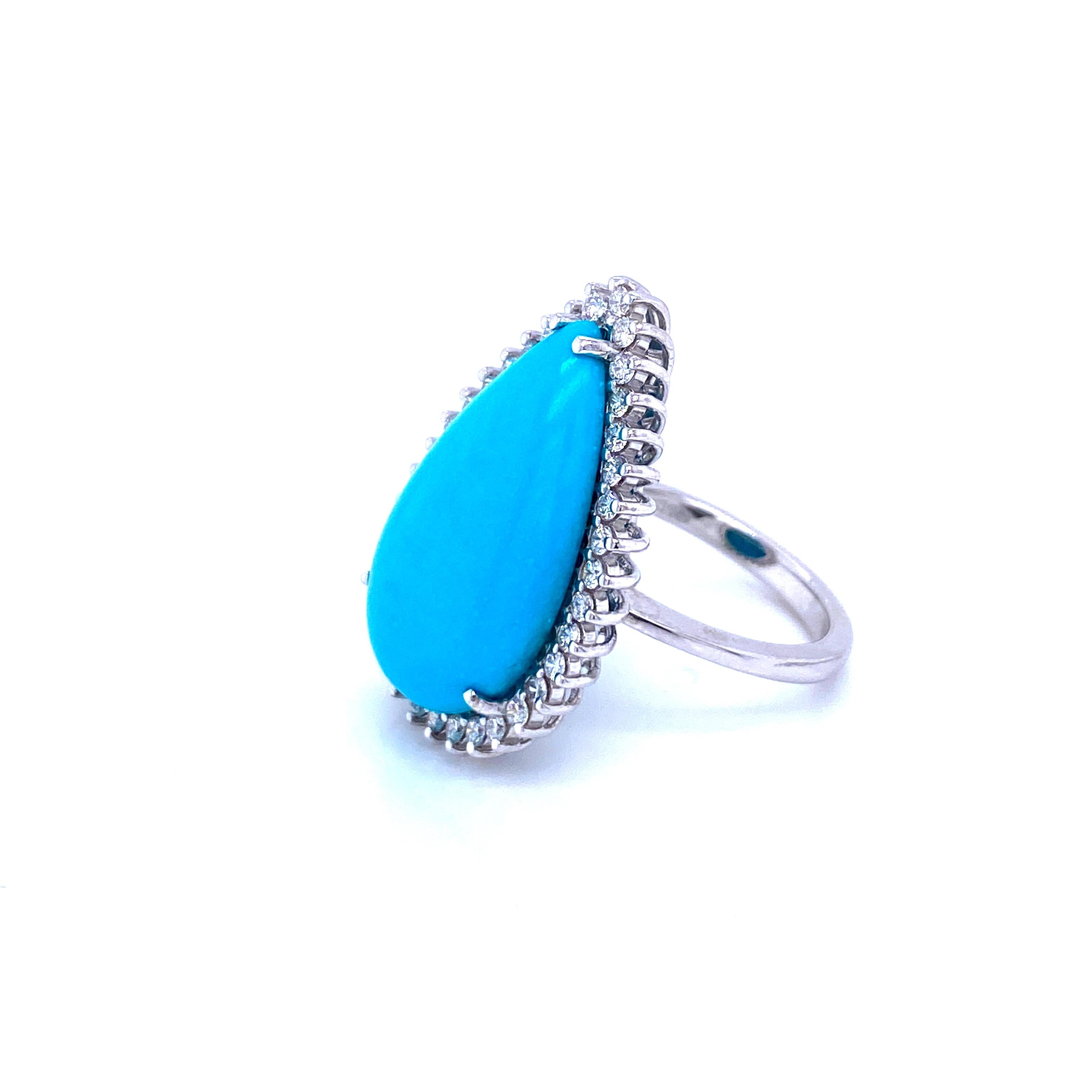 Cabochon Estate Natural Turquoise Diamond Gold Ring