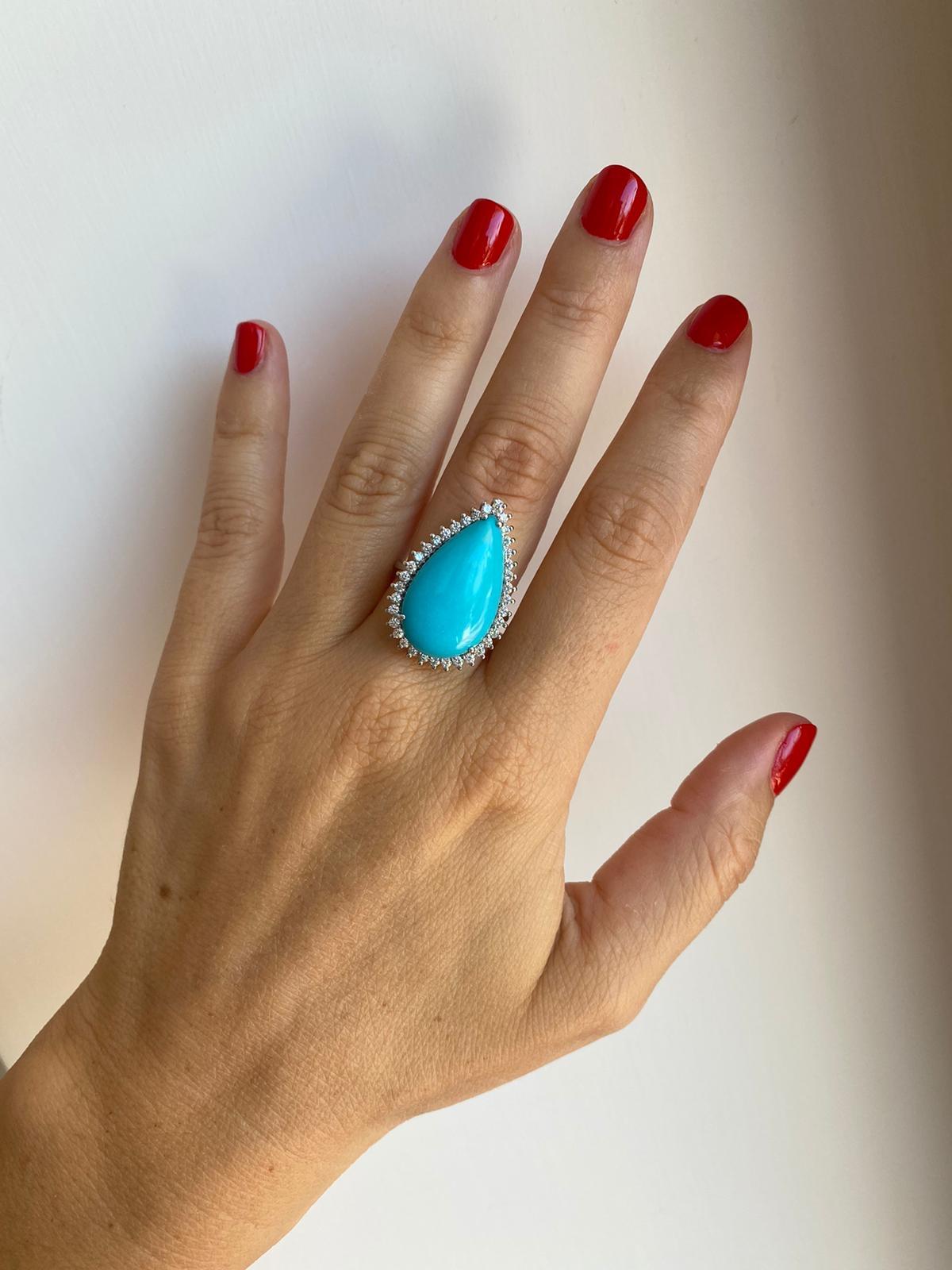 Women's Estate Natural Turquoise Diamond Gold Ring