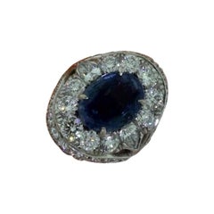 Estate Natural Unheated Ceylon Sapphire Large Diamond Ring in White Gold, AGL