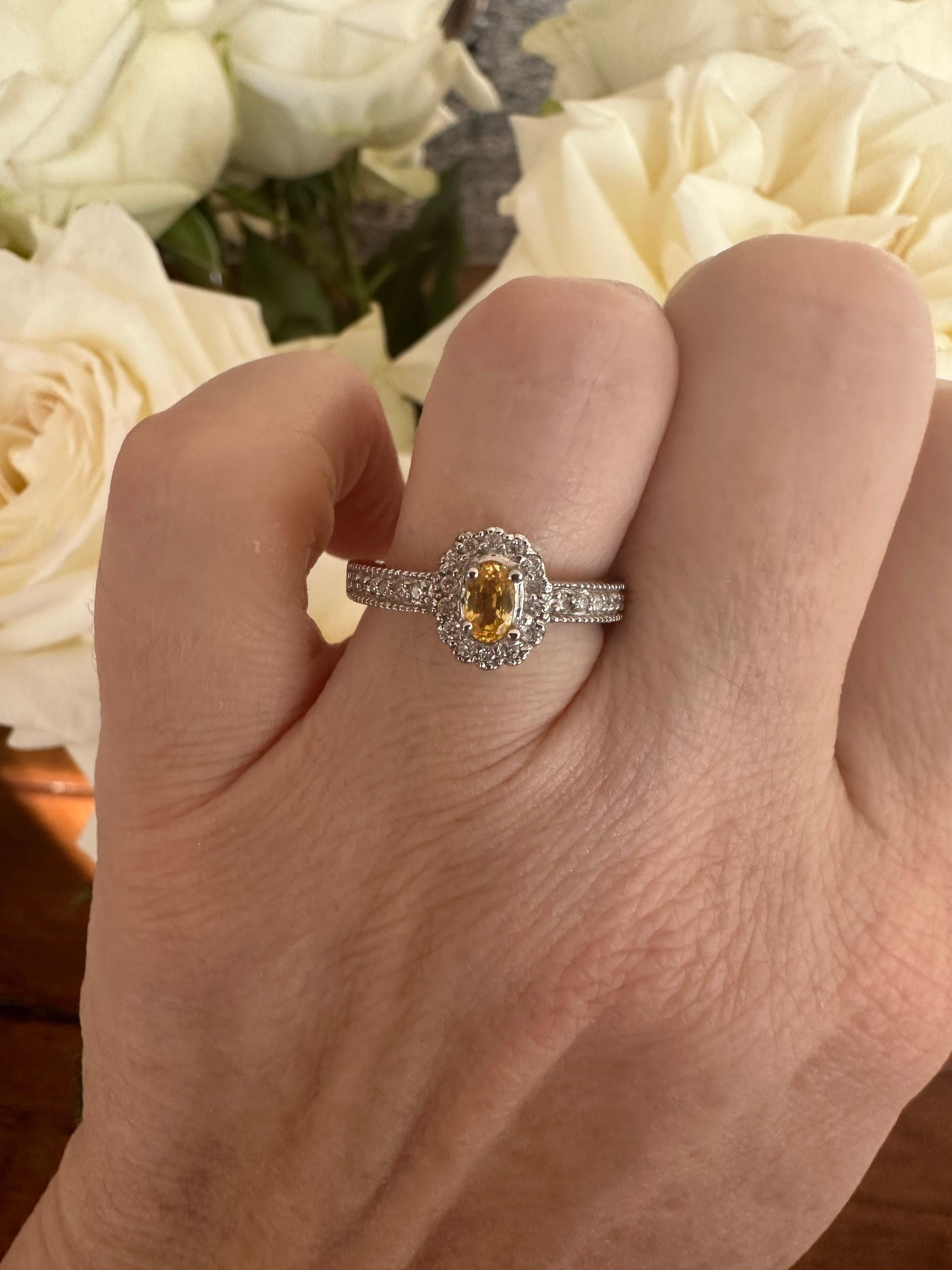 Women's Estate Natural Yellow Sapphire and Diamond Halo Ring  For Sale