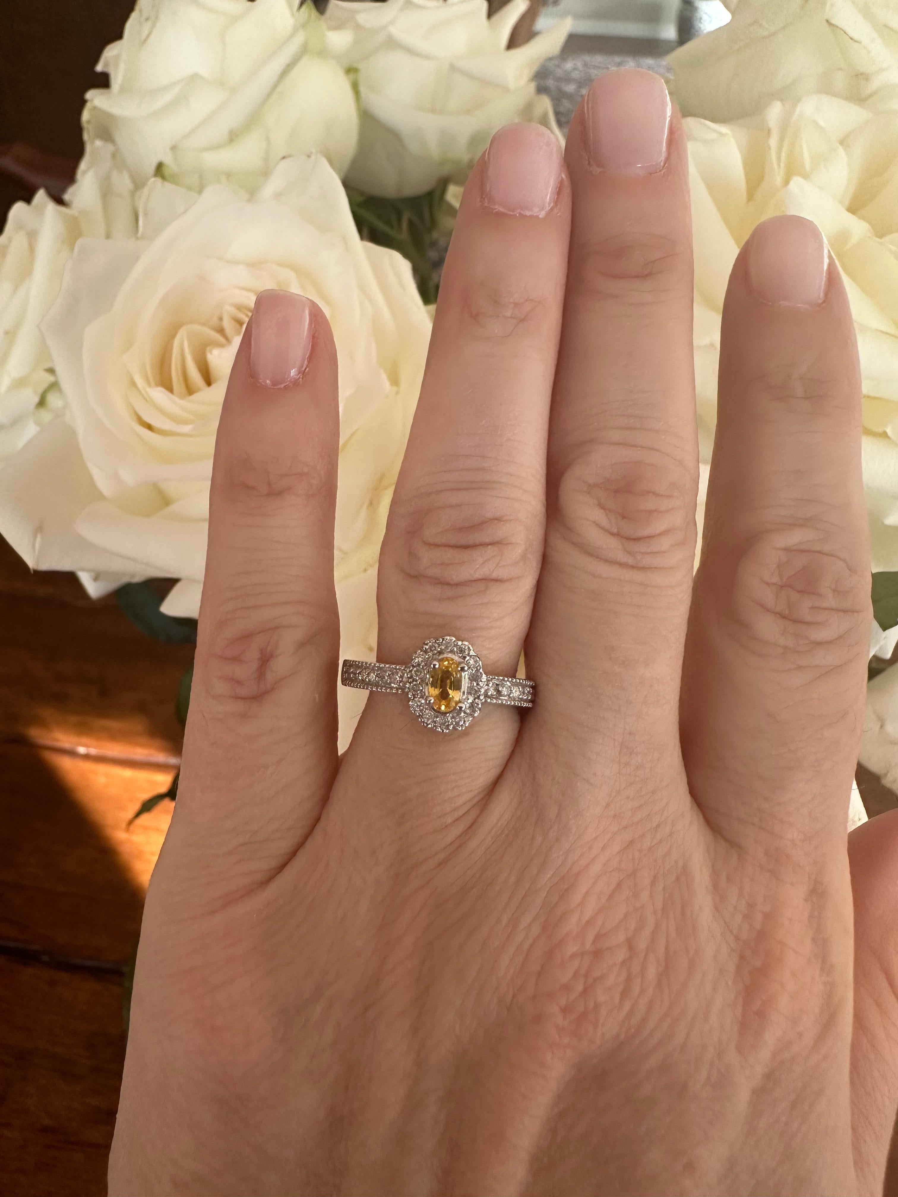 Estate Natural Yellow Sapphire and Diamond Halo Ring  For Sale 1