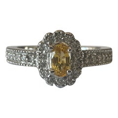 Estate Natural Yellow Sapphire and Diamond Halo Ring
