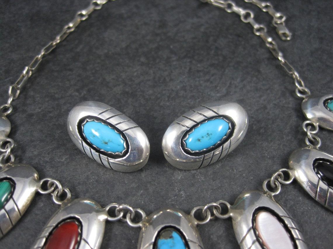 Nachlass Navajo Multi Stone Halskette und Ohrringe Native American Jewelry Set im Zustand „Hervorragend“ im Angebot in Webster, SD