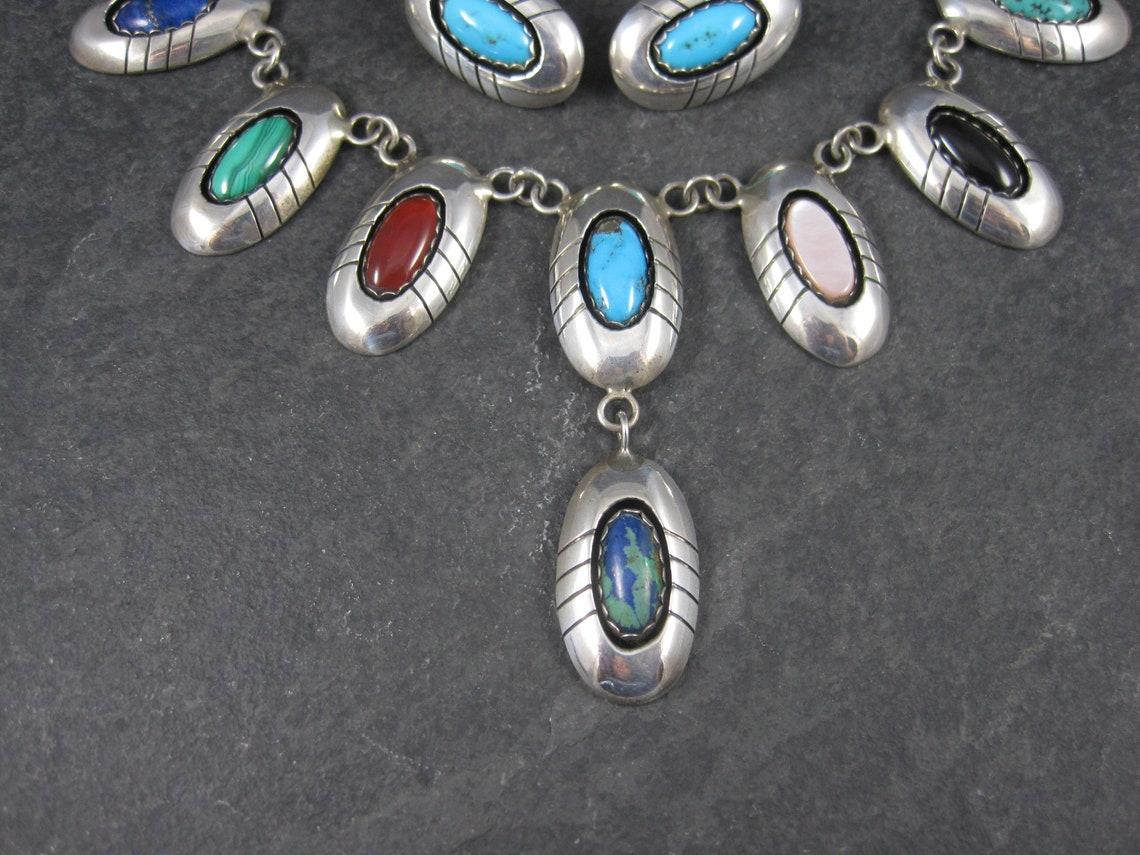 Estate Navajo Multi Stone Necklace and Earrings Native American Jewelry Set For Sale 1