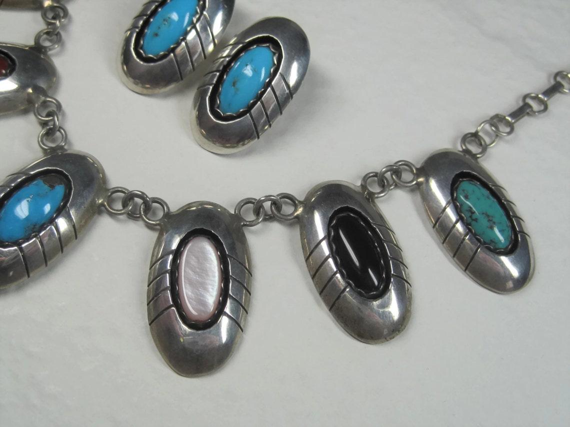 Estate Navajo Multi Stone Necklace and Earrings Native American Jewelry Set For Sale 2