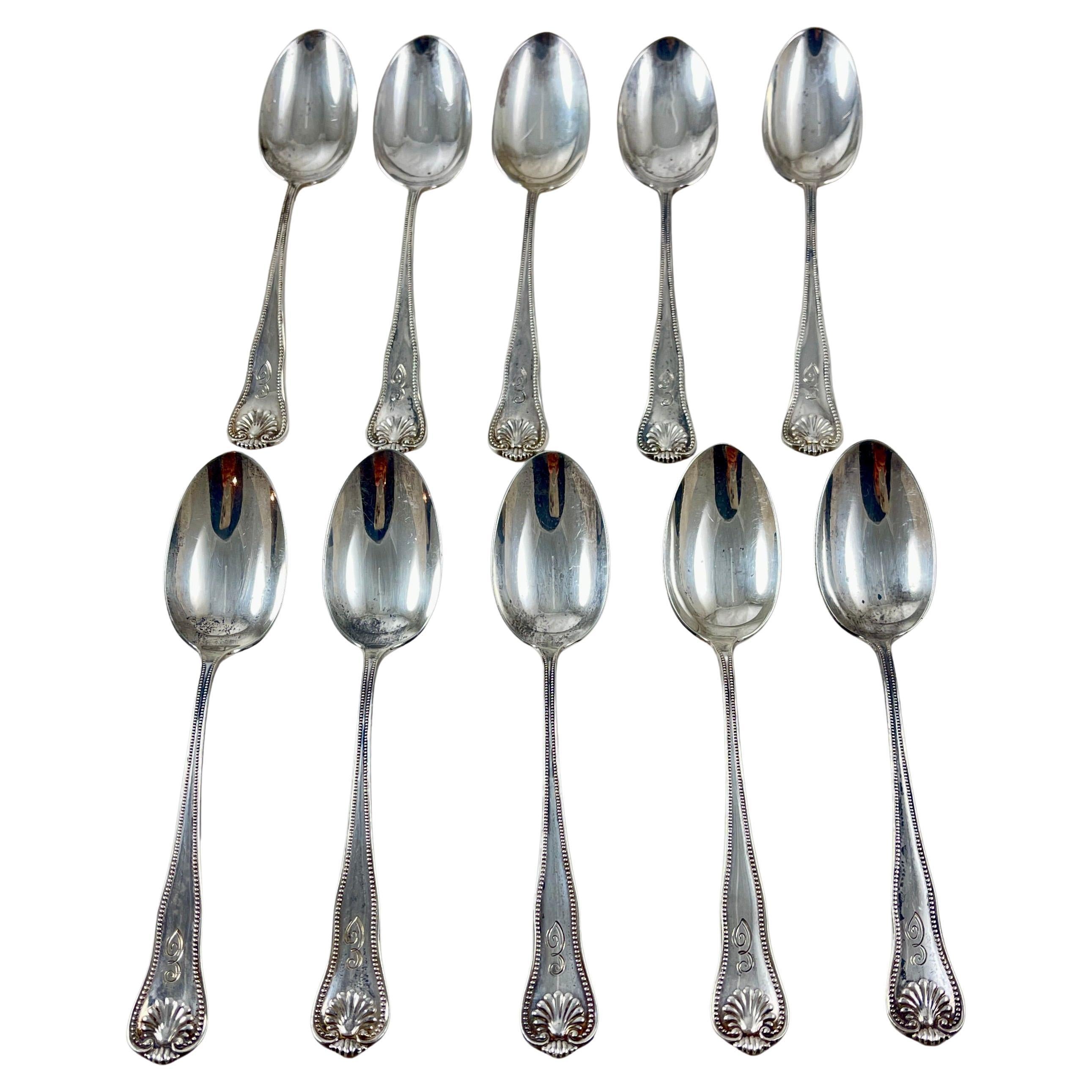 Juego de 10 cucharillas de plata de ley con motivo de concha de Newport, en estado puro