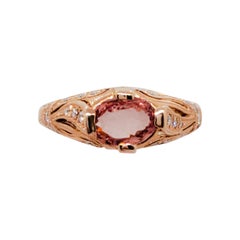 Estate No Heat AIGS Padparadscha Oval and Diamond Ring in 14k Rose Gold