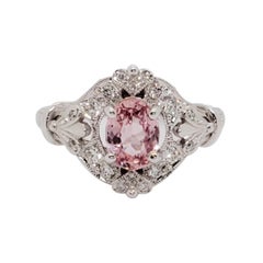 Estate No Heat AIGS Padparadscha Oval and White Diamond Cocktail Ring in 14k