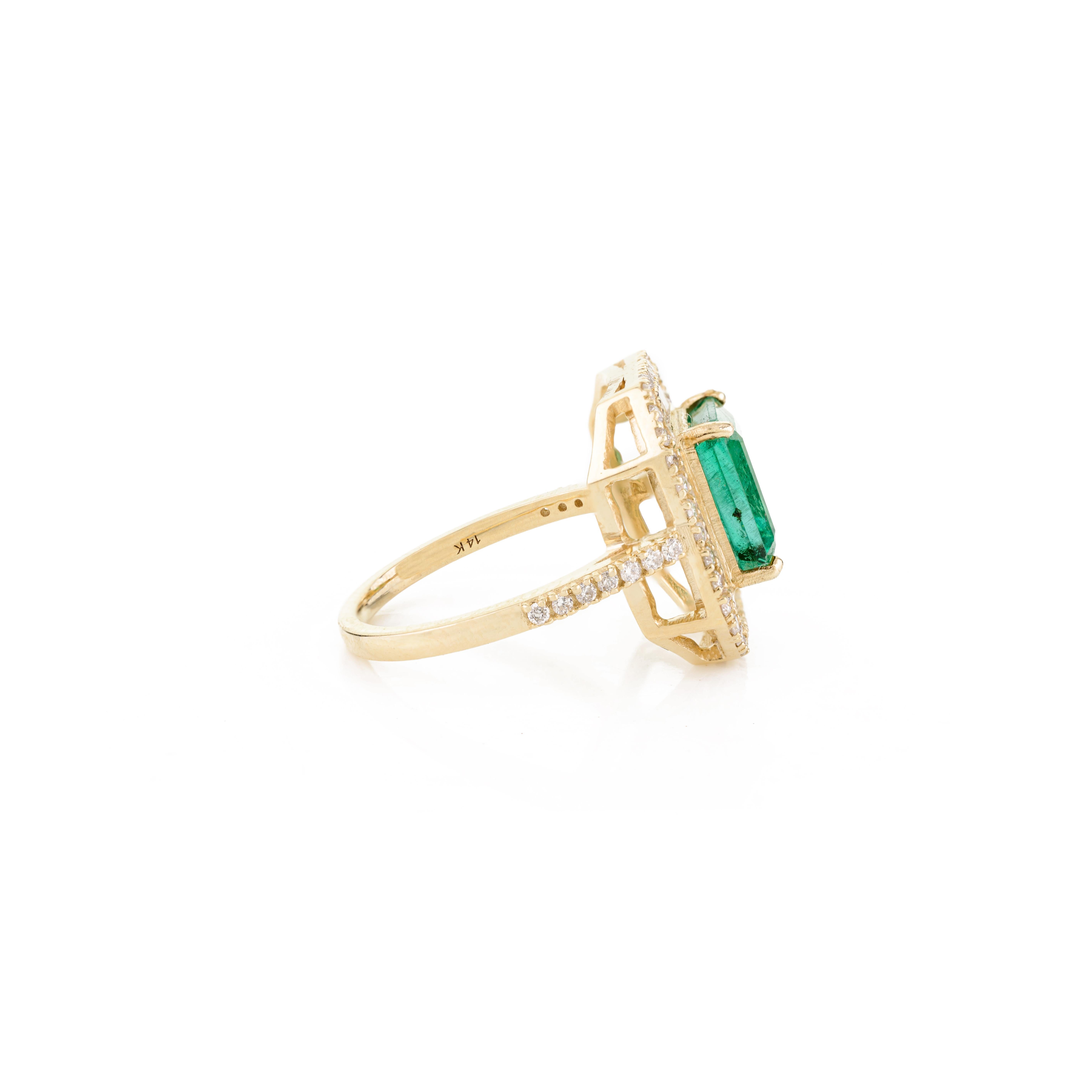 For Sale:  Estate Zimbabwe Emerald Engagement Ring with Diamonds in 14k Yellow Gold 3