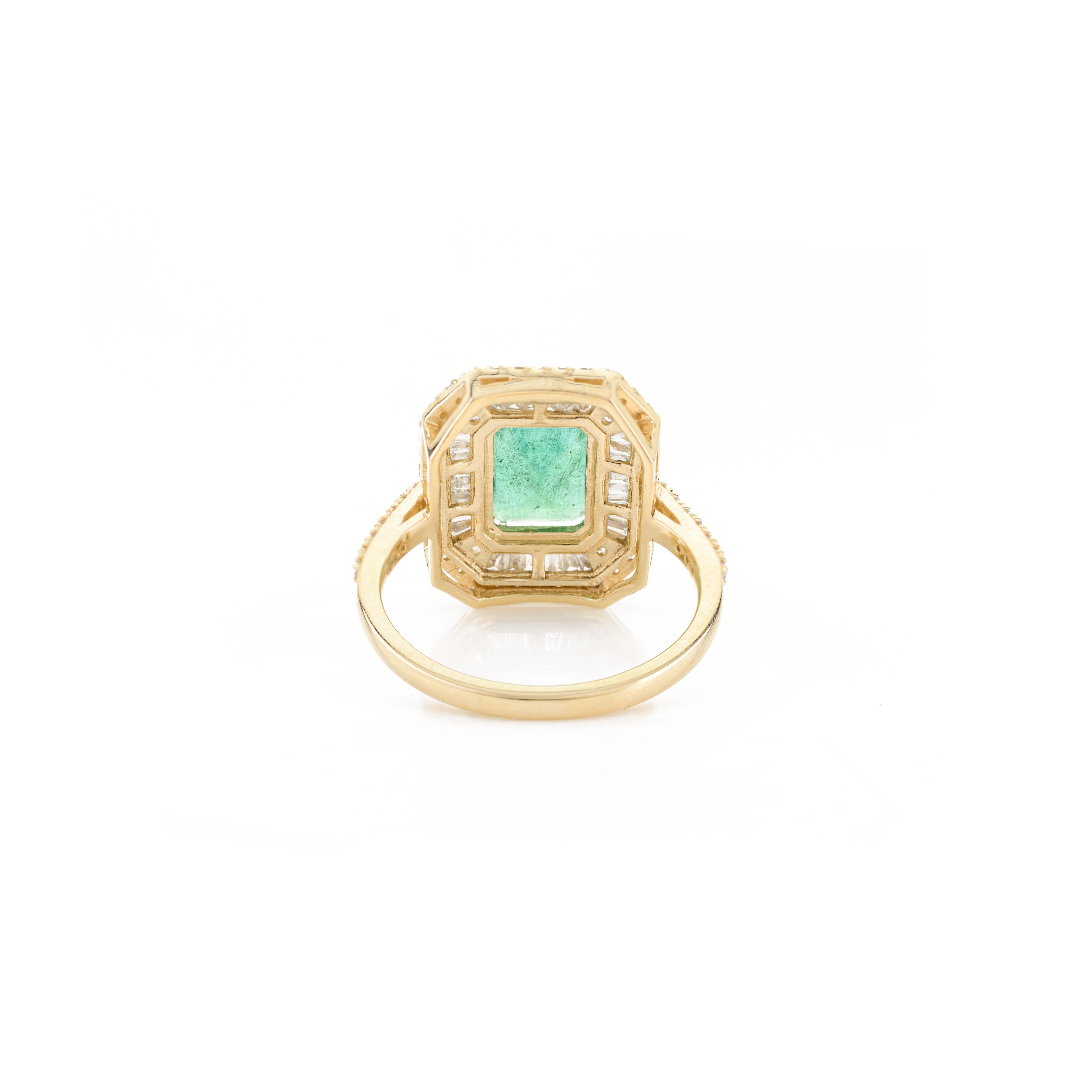 For Sale:  Estate Zimbabwe Emerald Engagement Ring with Diamonds in 14k Yellow Gold 4